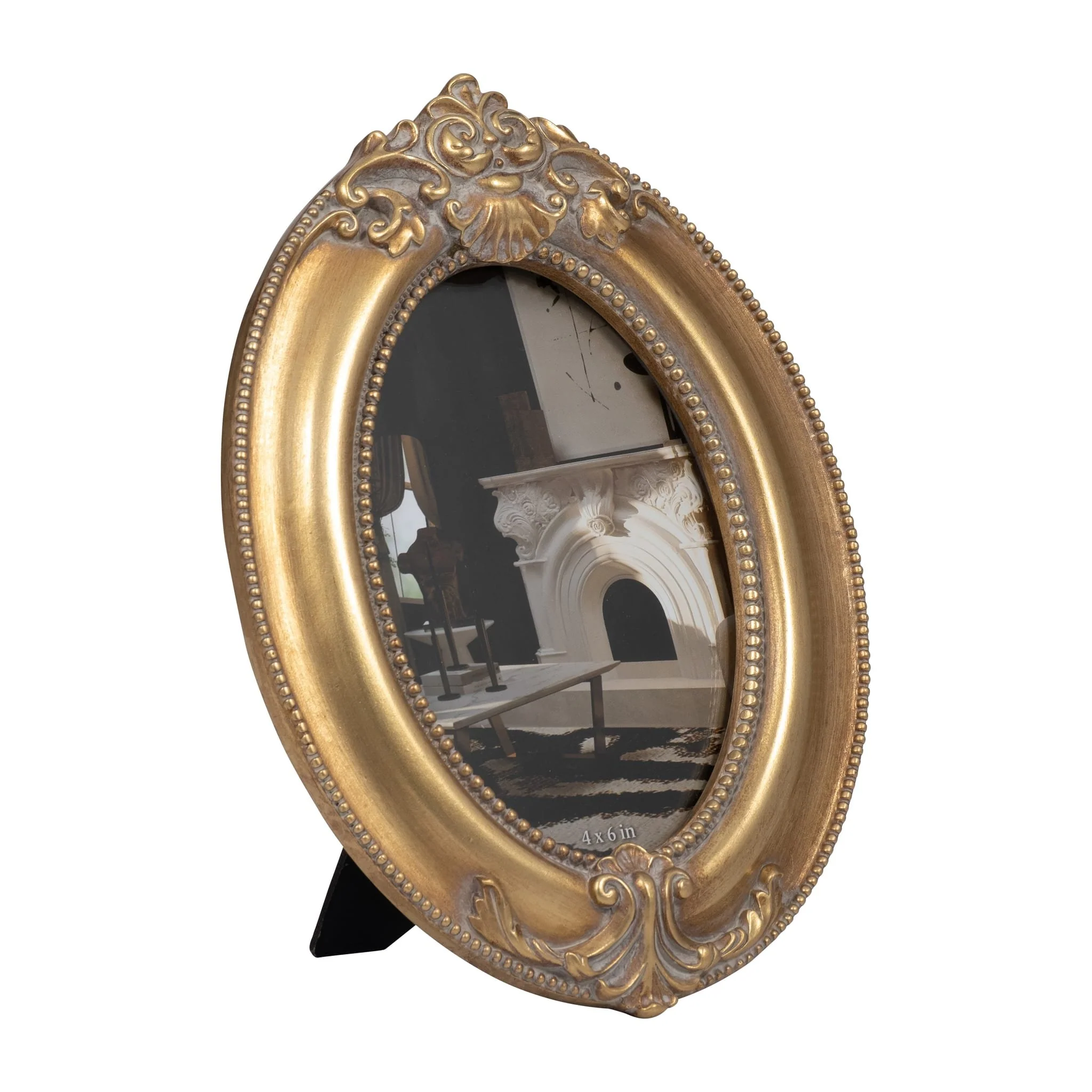 Resin, 4x6 Round Applique Photo Frame, Gold - Image 2