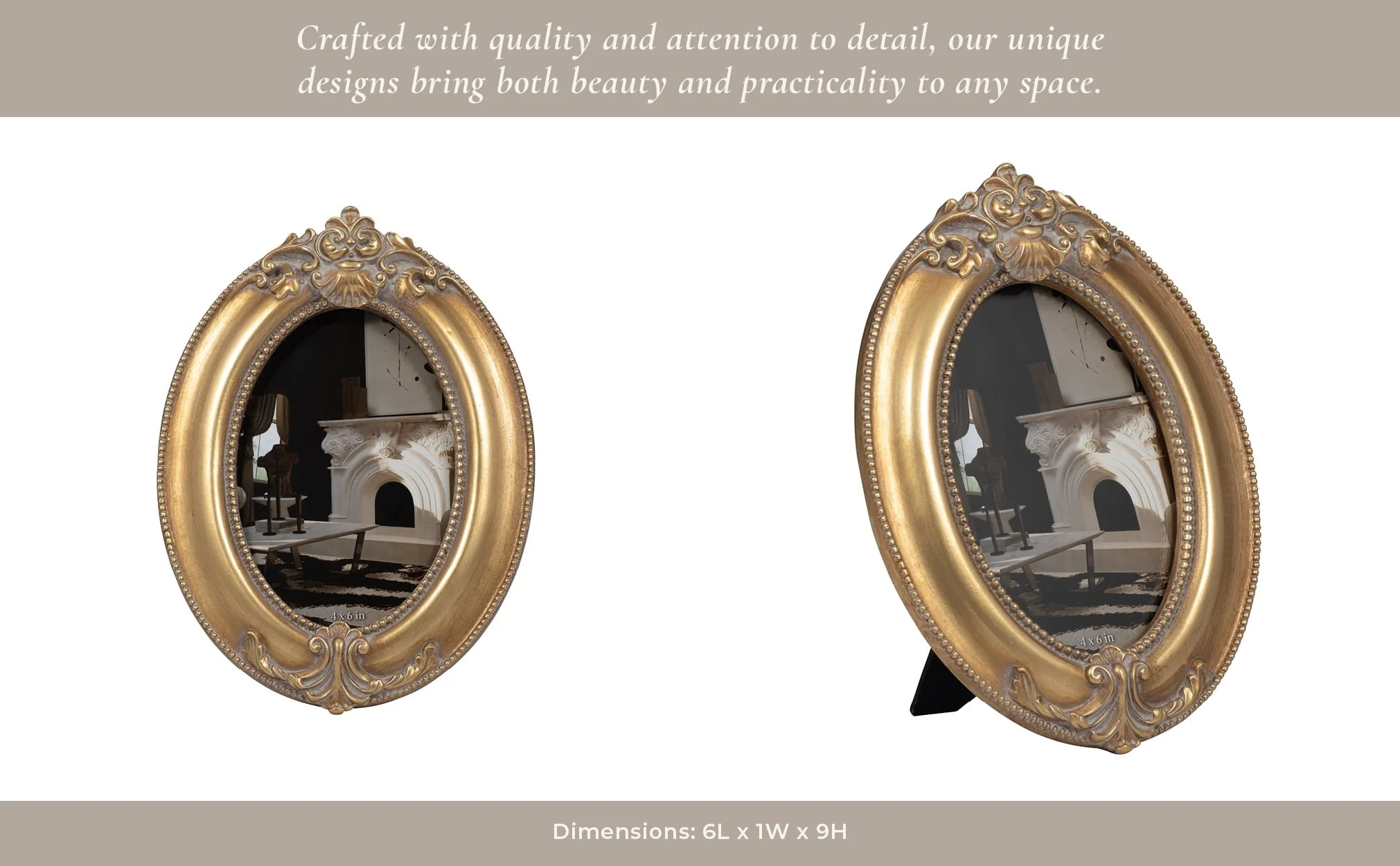 Resin, 4x6 Round Applique Photo Frame, Gold - Image 8