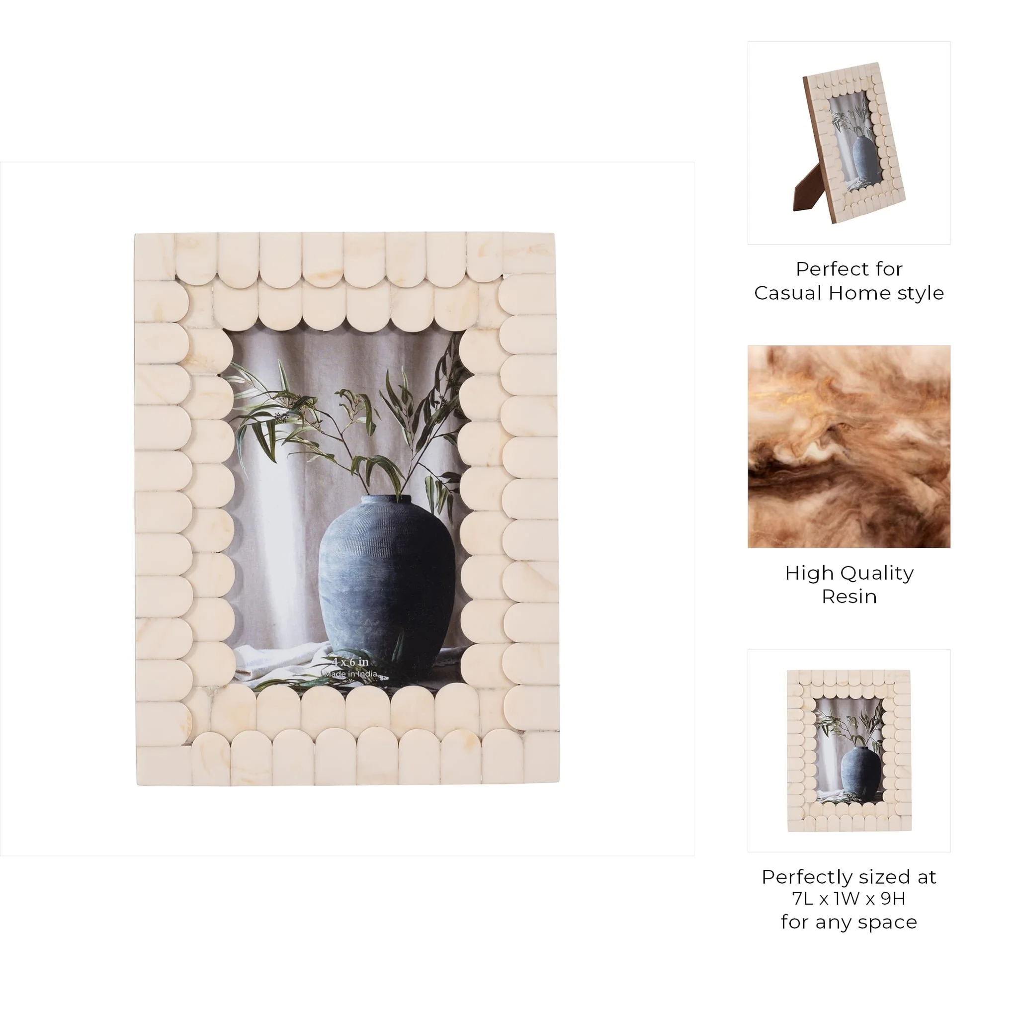Resin, 4x6 Scalloped Photo Frame, Ivory - Image 8