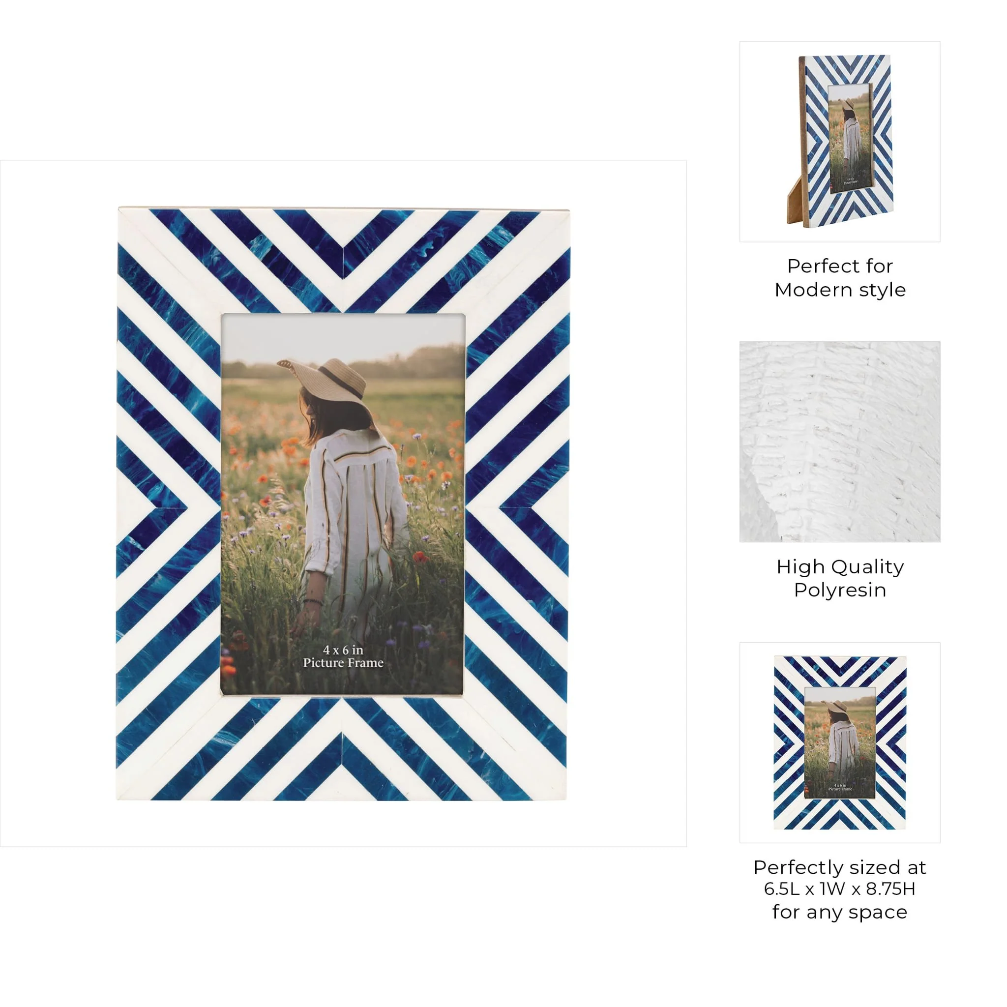 Resin, 4x6 Striped Photo Frame, Blue - Image 8