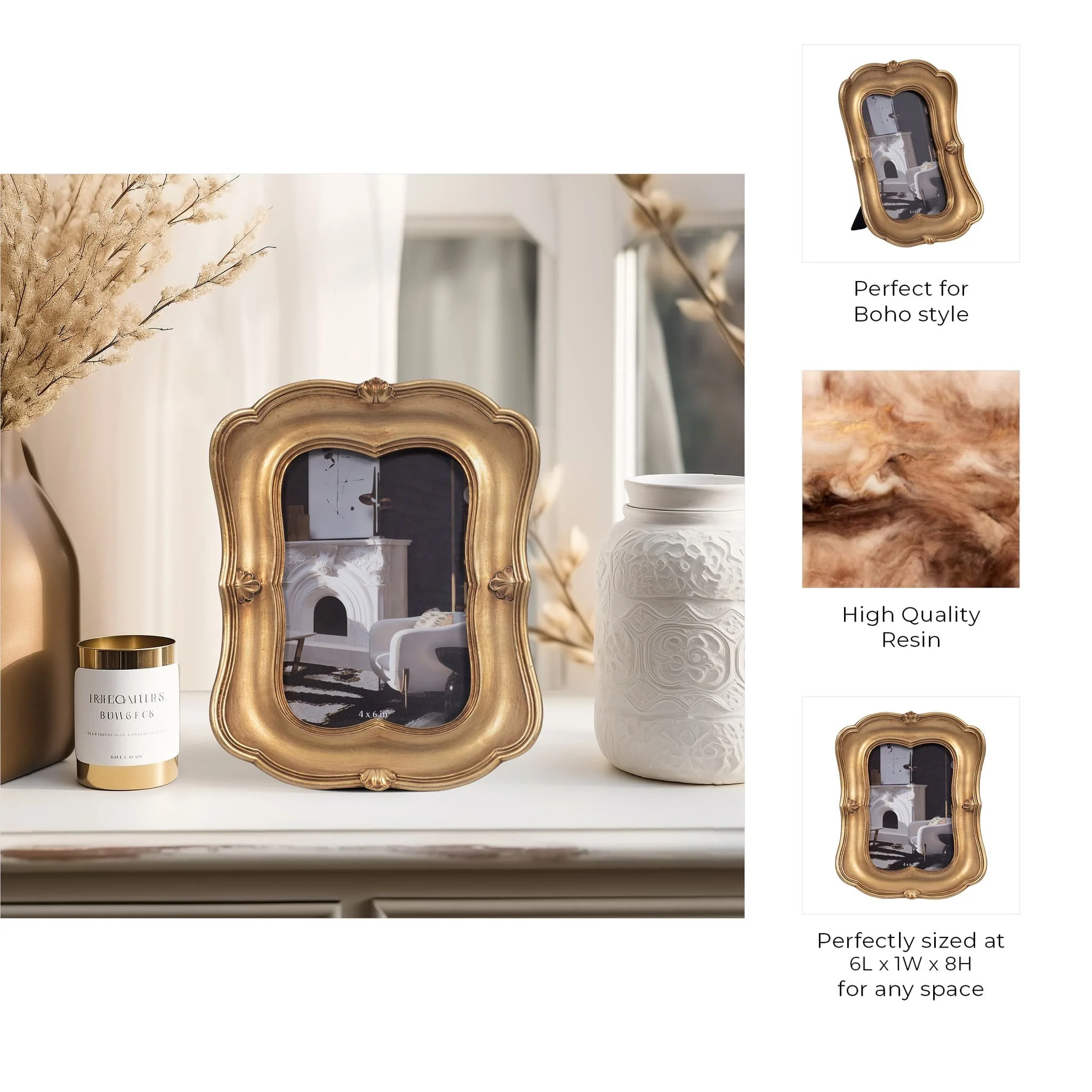 Resin, 4x6 Vintage Photo Frame, Gold - Image 7