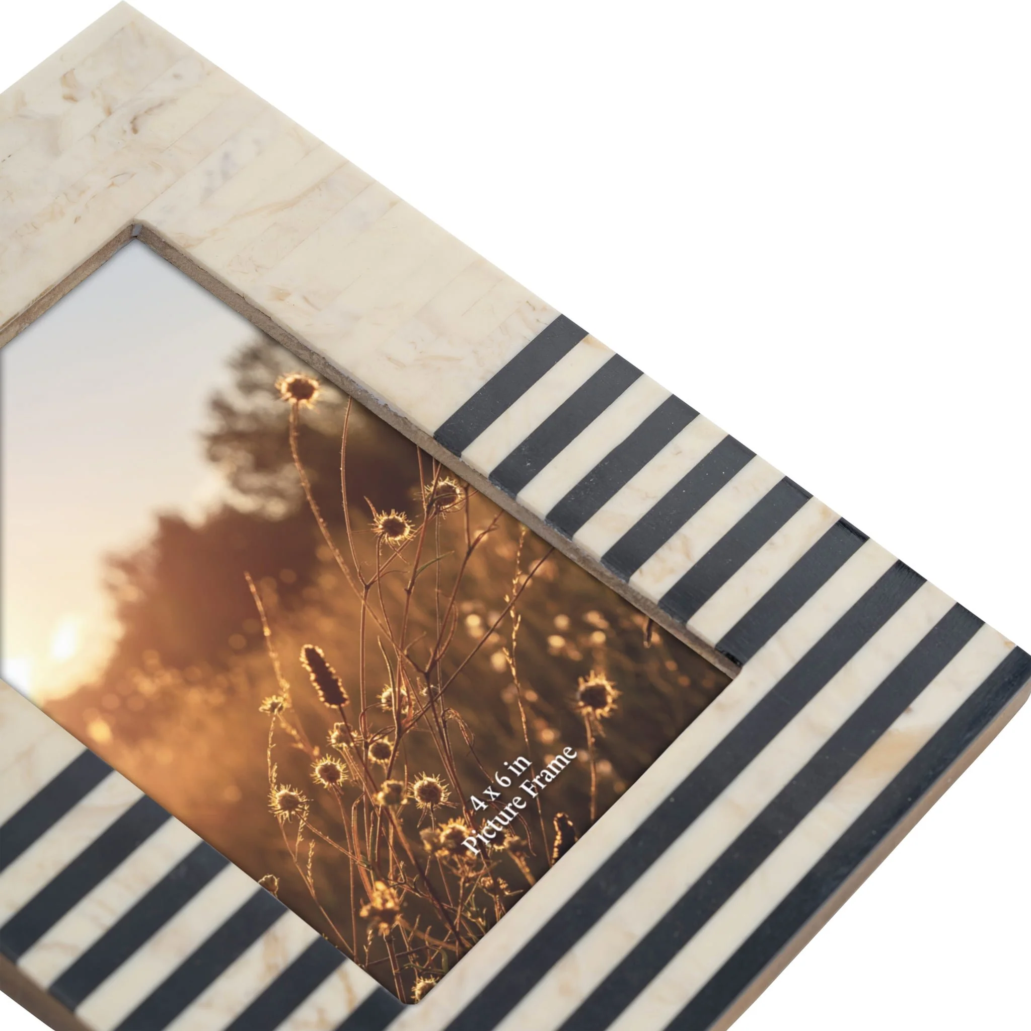 Resin 4x6" White W/ Black Stripes Photo Frame - Image 6