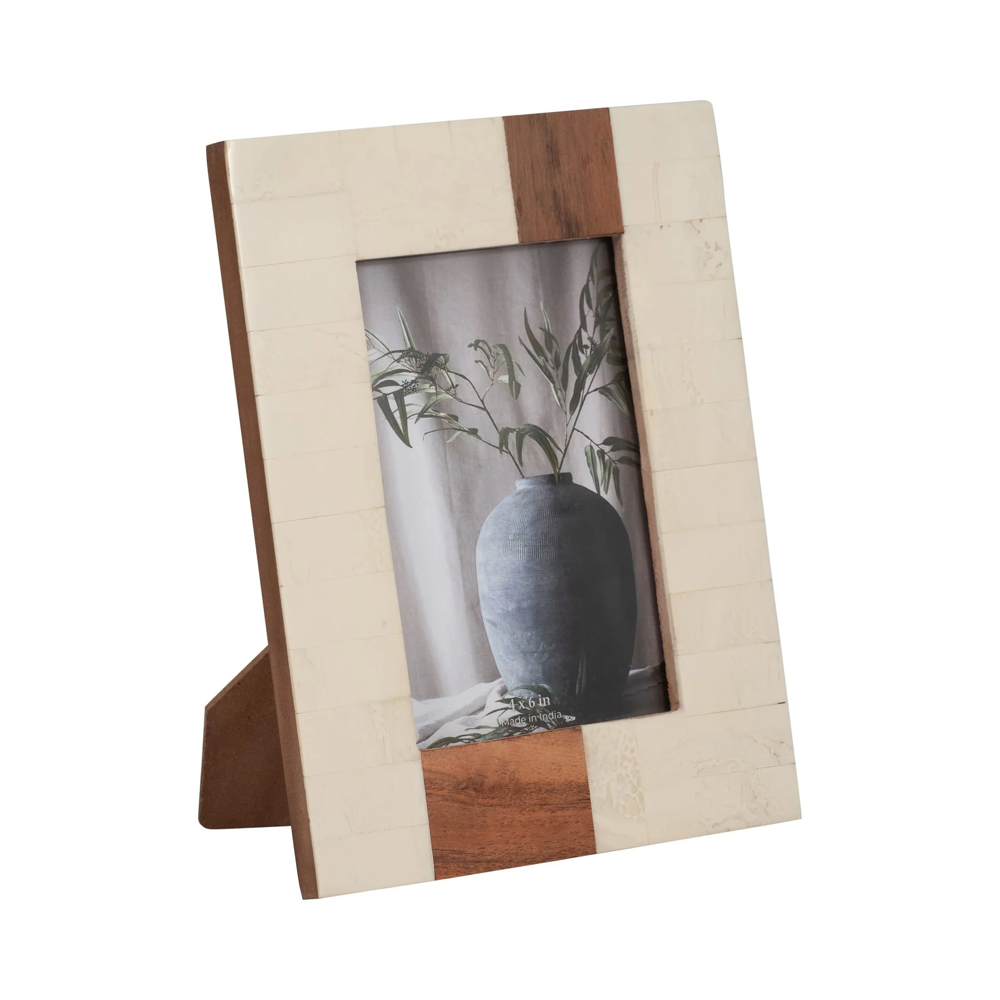 Resin, 4x6 Wood Stripe Photo Frame, Ivory/brown - Image 2