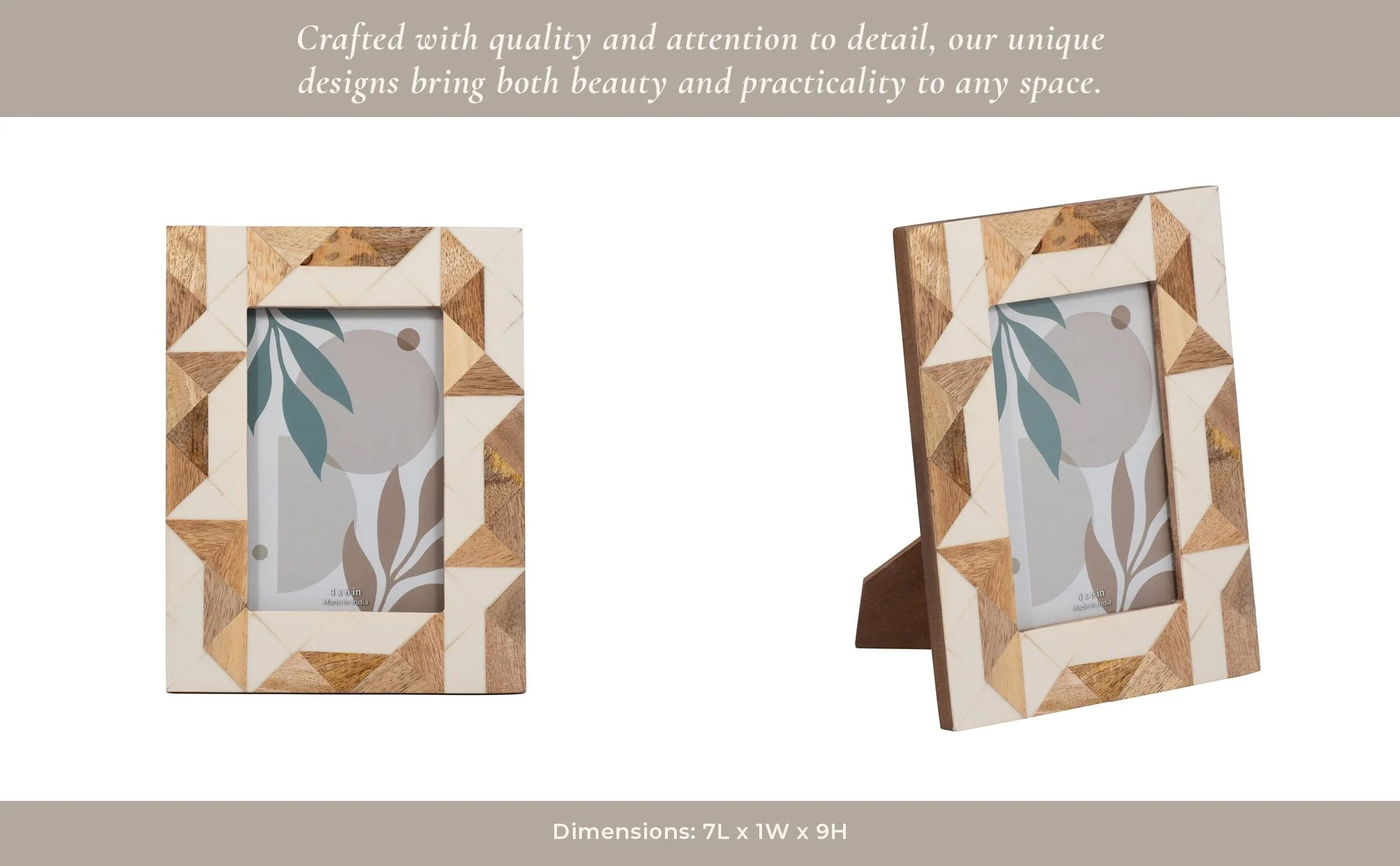 Resin, 4x6 Wood & White Geometric Photo Frame, Whi - Image 12
