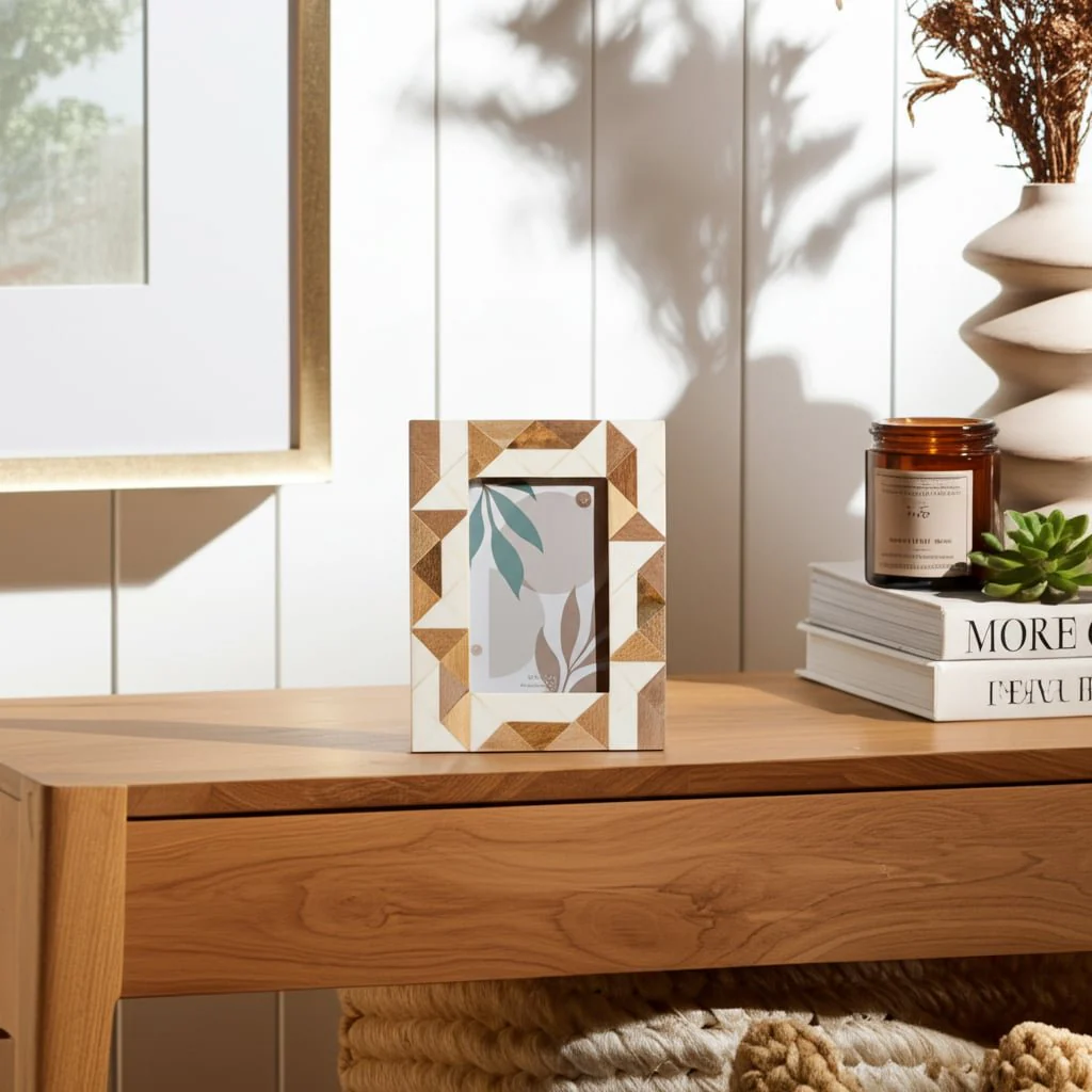 Resin, 4x6 Wood & White Geometric Photo Frame, Whi - Image 9
