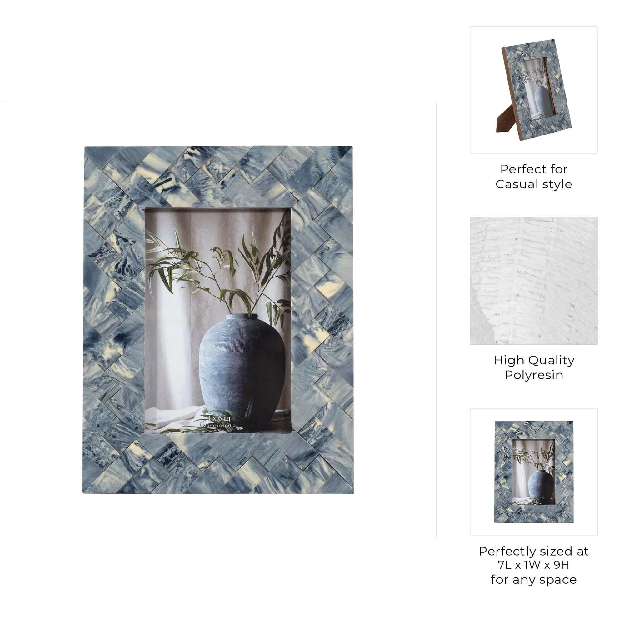 Resin, 4x6 Woven Photo Frame, Blue/ivory - Image 8