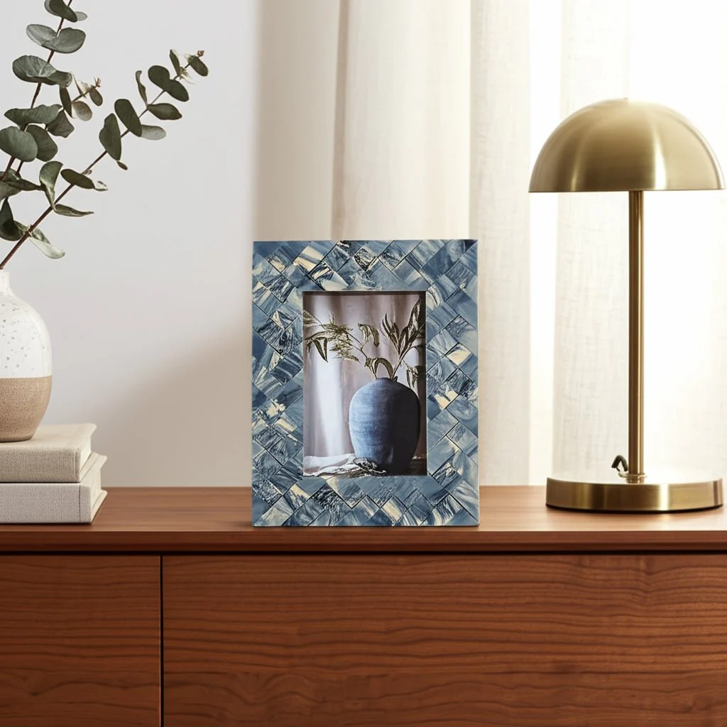 Resin, 4x6 Woven Photo Frame, Blue/ivory - Image 9