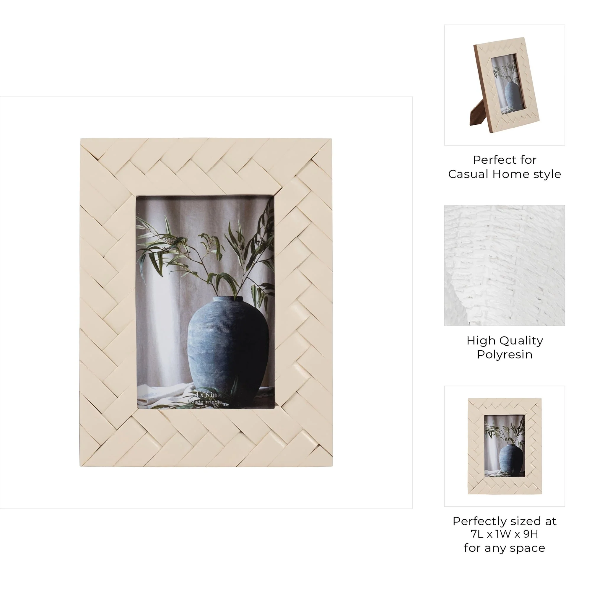 Resin, 4x6 Woven Photo Frame, Ivory - Image 8
