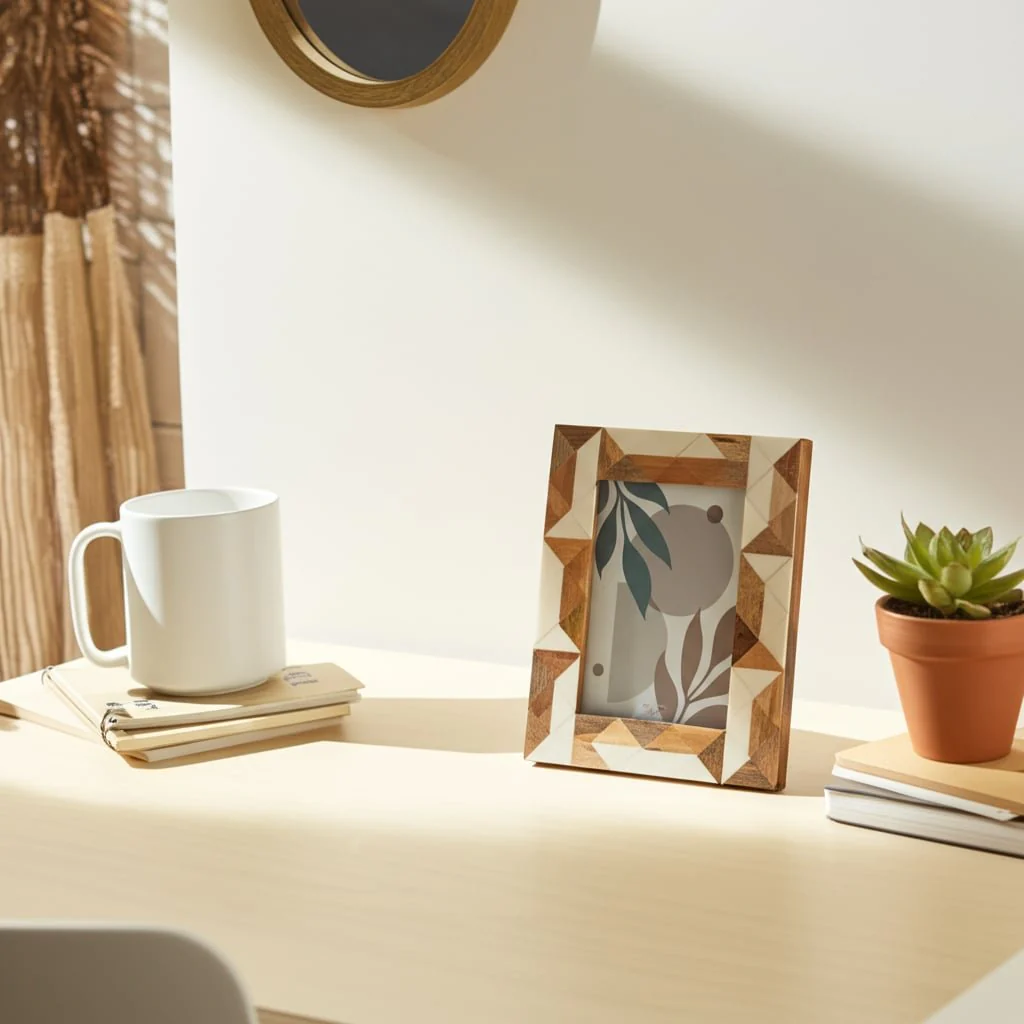 Resin, 5x7 Wood & White Geometric Photo Frame, Whi - Image 11