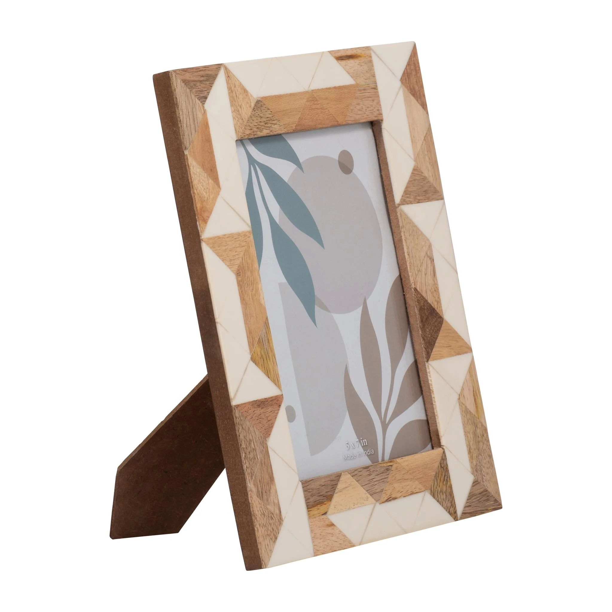 Resin, 5x7 Wood & White Geometric Photo Frame, Whi - Image 2