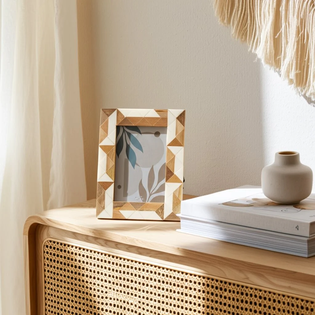 Resin, 5x7 Wood & White Geometric Photo Frame, Whi - Image 9