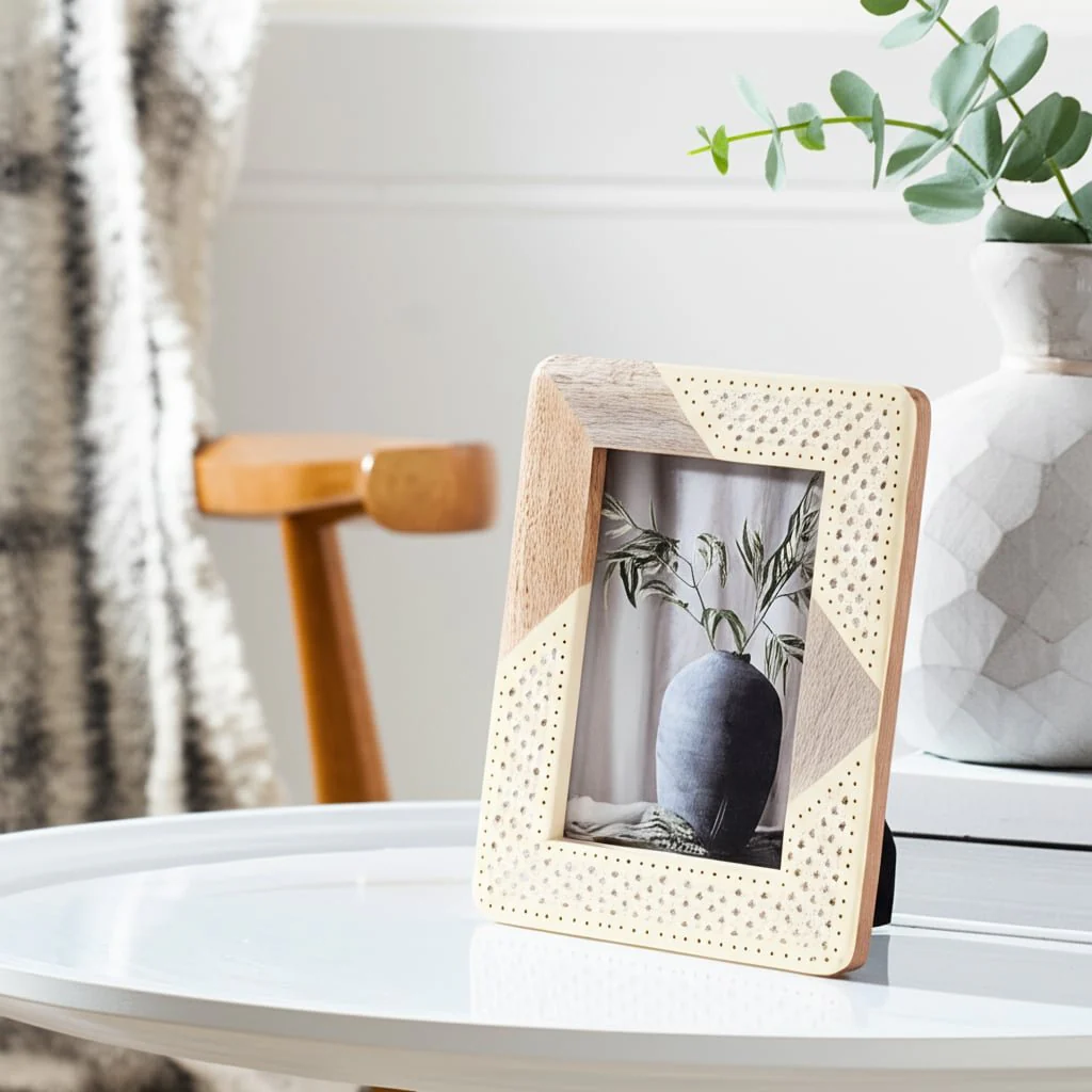 Resin, 5x7 Wood & Woven Photo Frame, Ivory/natural - Image 10