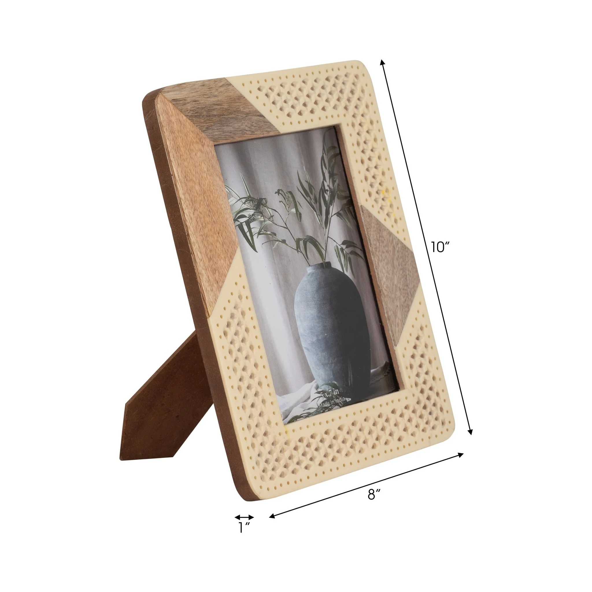Resin, 5x7 Wood & Woven Photo Frame, Ivory/natural - Image 7