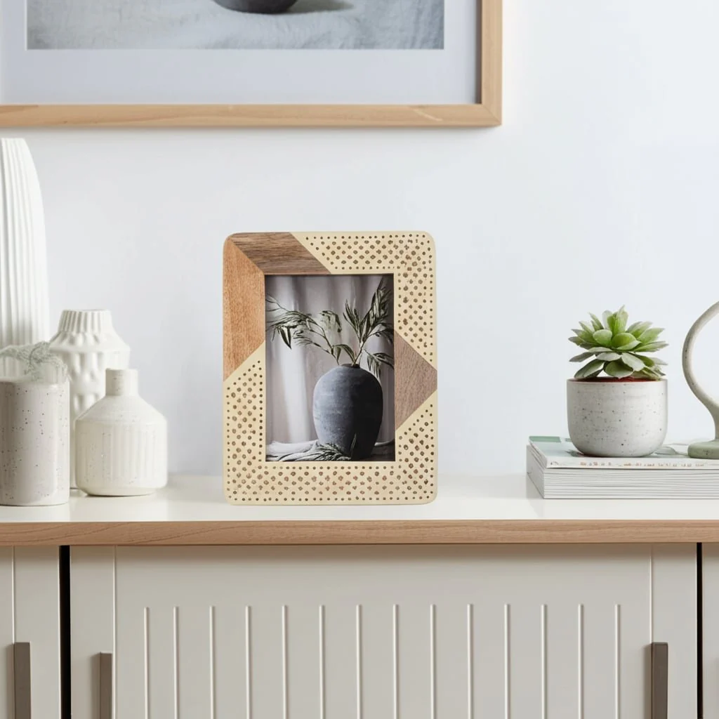 Resin, 5x7 Wood & Woven Photo Frame, Ivory/natural - Image 9