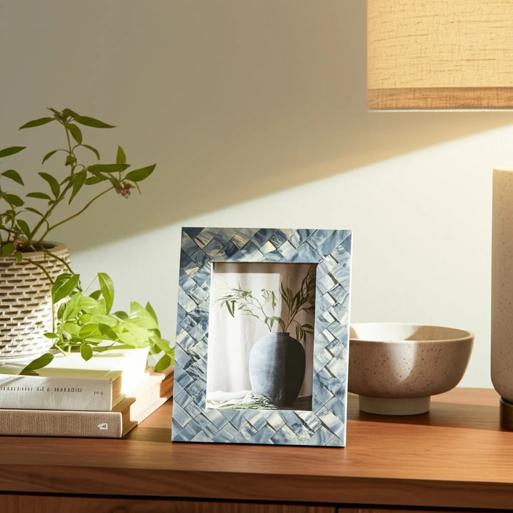 Resin, 5x7 Woven Photo Frame, Blue/ivory - Image 10
