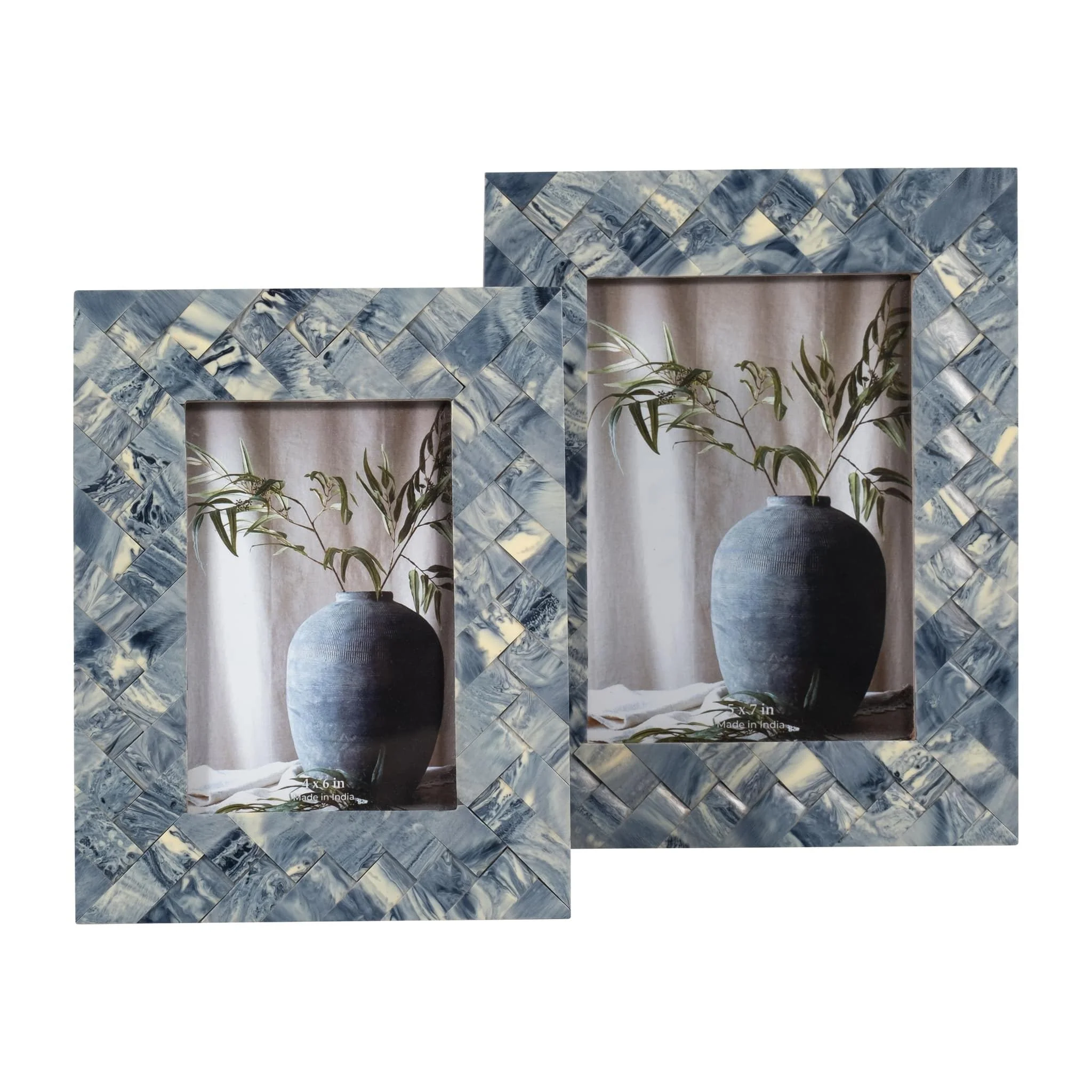 Resin, 5x7 Woven Photo Frame, Blue/ivory - Image 6