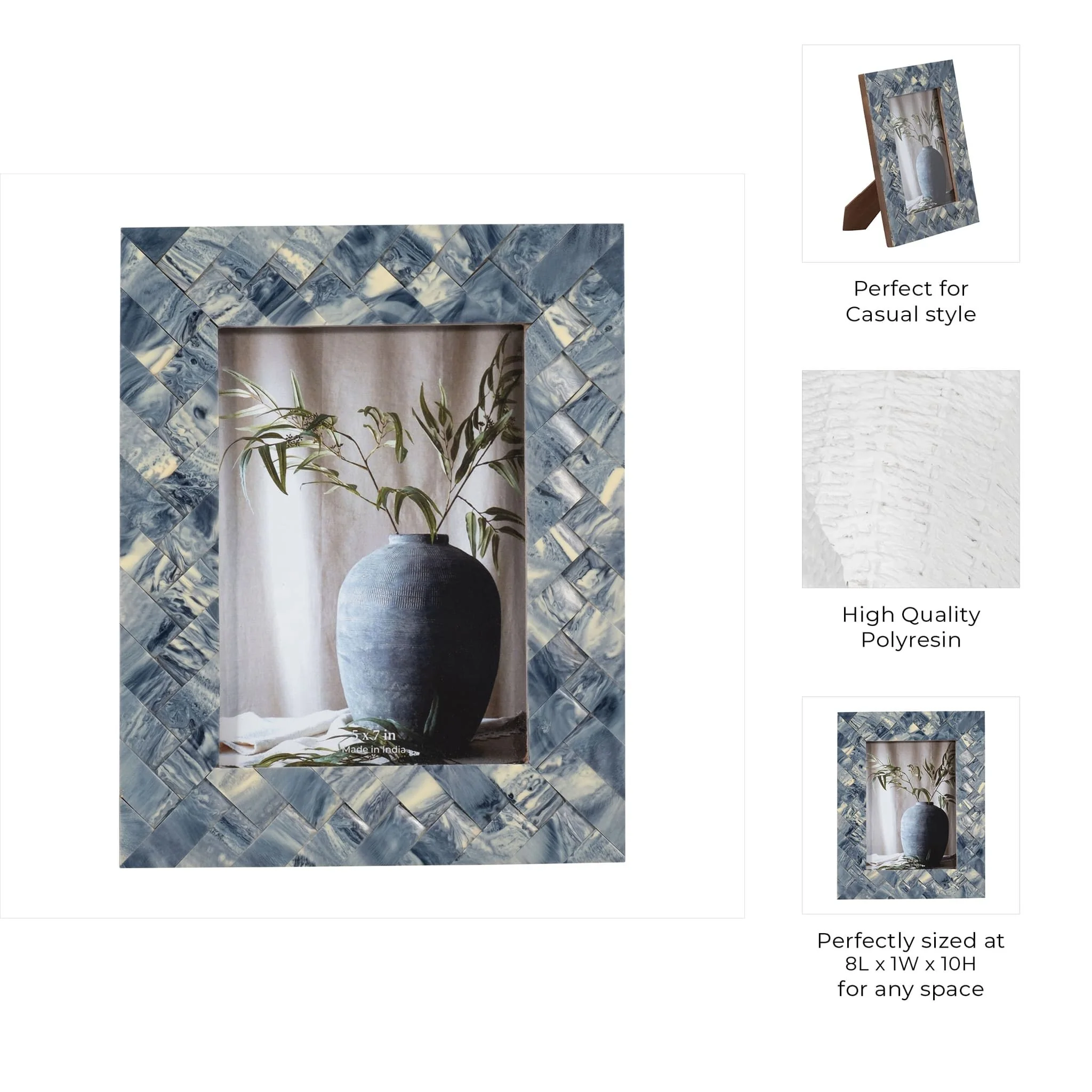 Resin, 5x7 Woven Photo Frame, Blue/ivory - Image 8