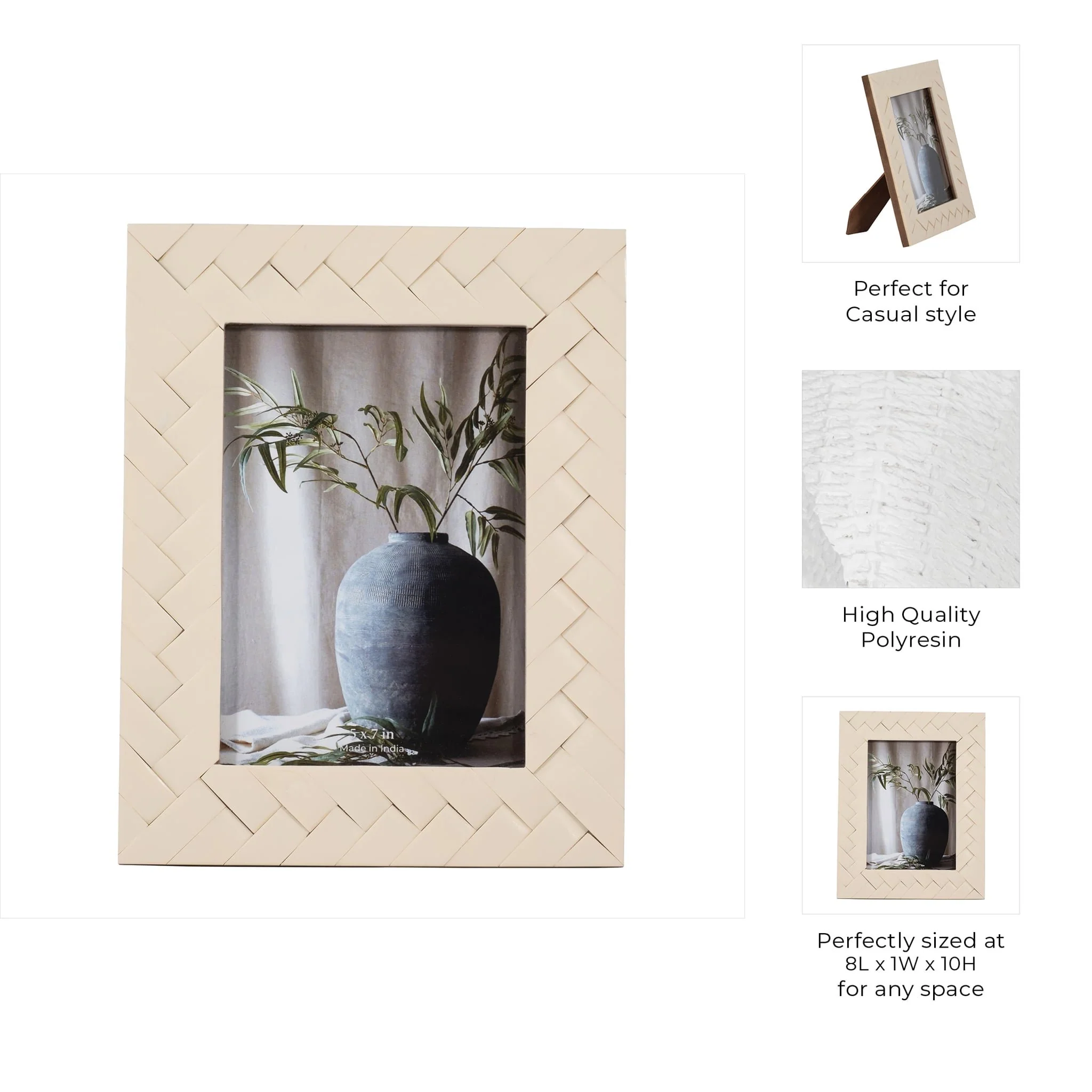 Resin, 5x7 Woven Photo Frame, Ivory - Image 8