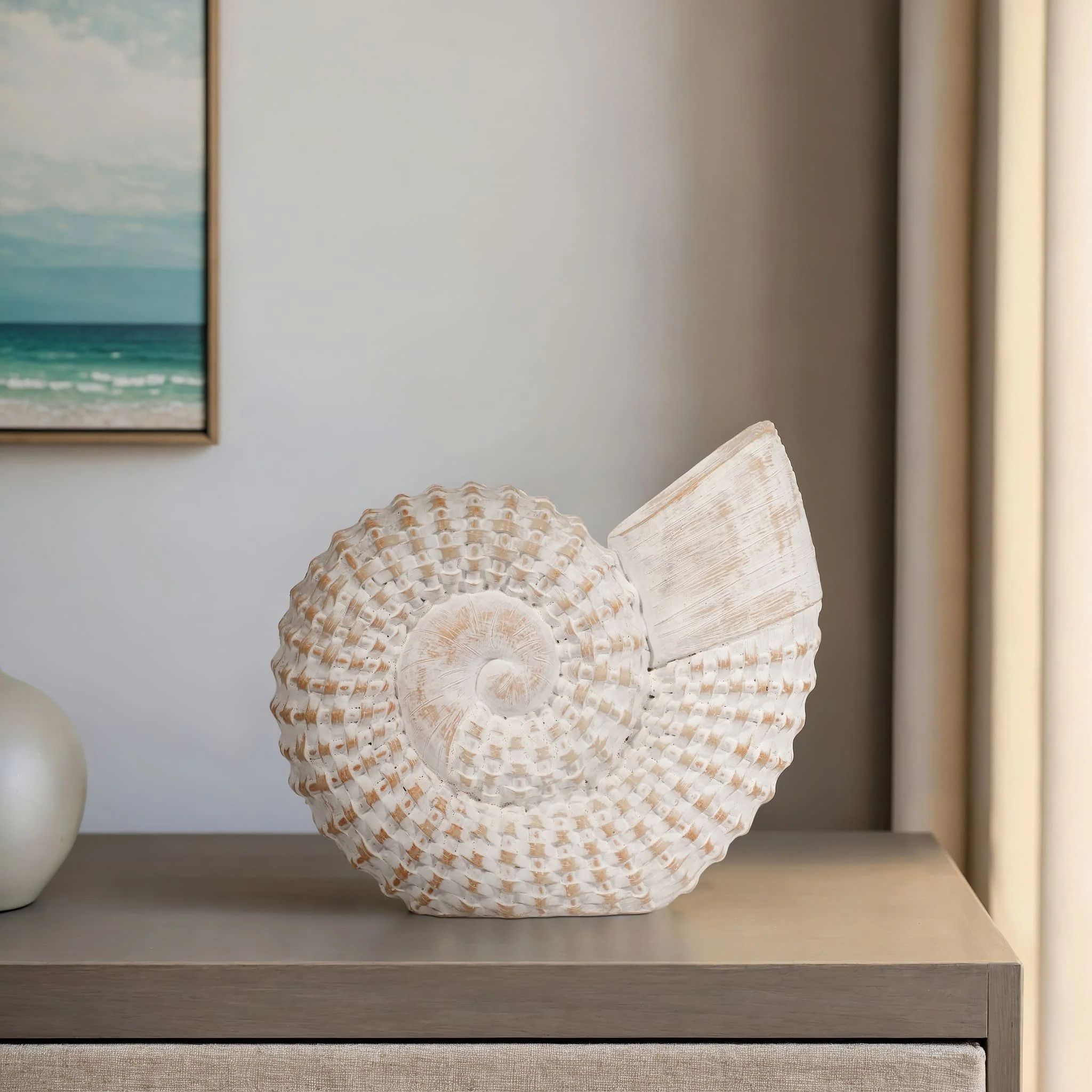 Resin, 7"h Shell Table Accent, White - Image 11