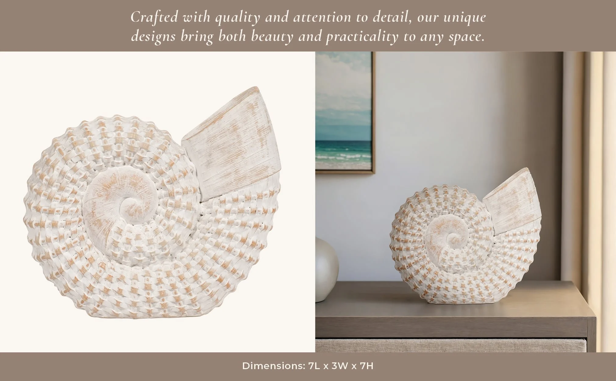 Resin, 7"h Shell Table Accent, White - Image 12