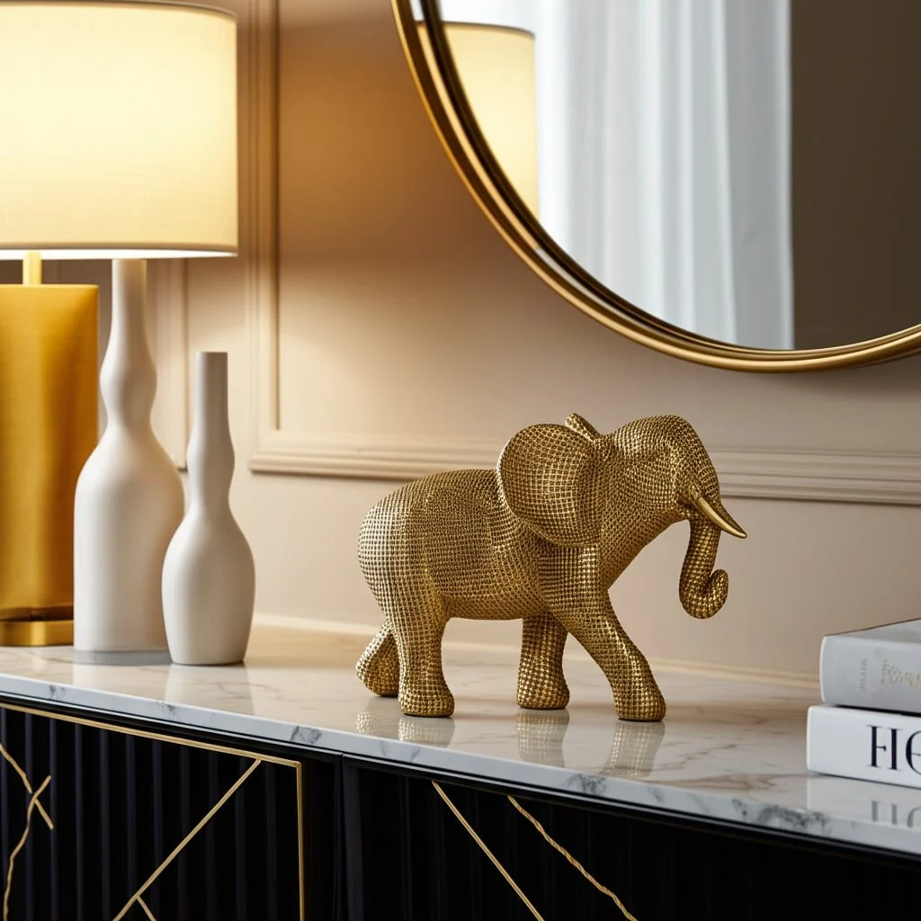 Resin, 8" Elephant Deco, Gold - Image 10