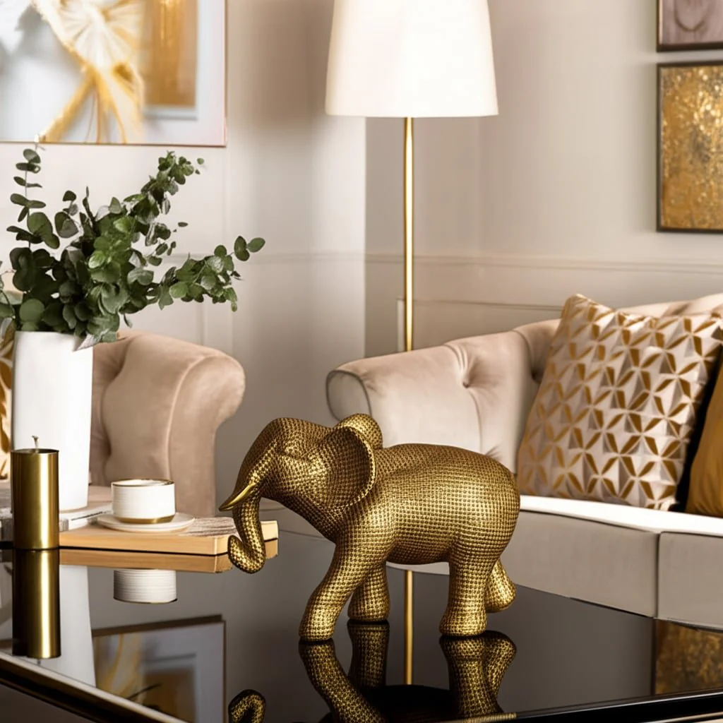 Resin, 8" Elephant Deco, Gold - Image 11