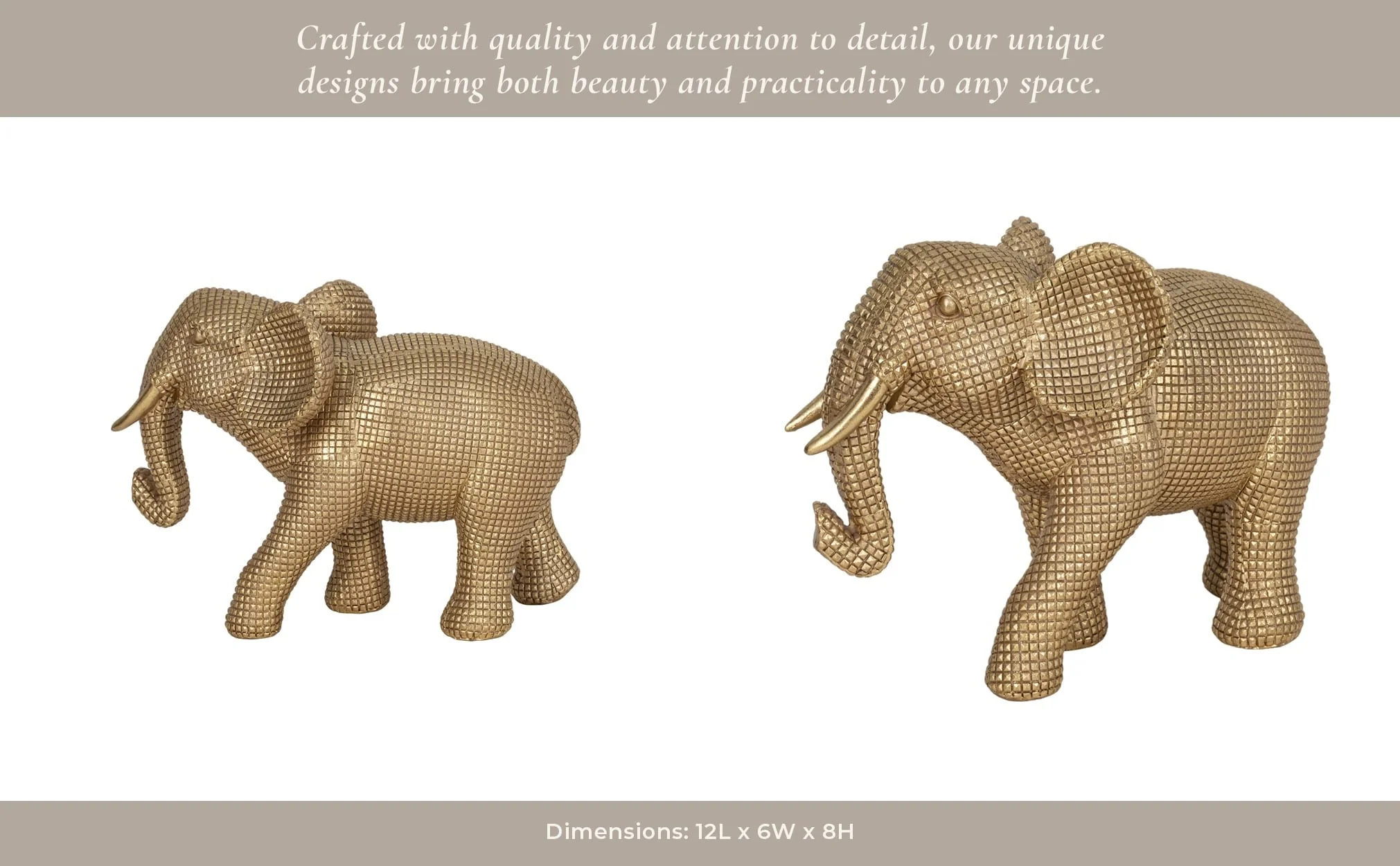 Resin, 8" Elephant Deco, Gold - Image 12