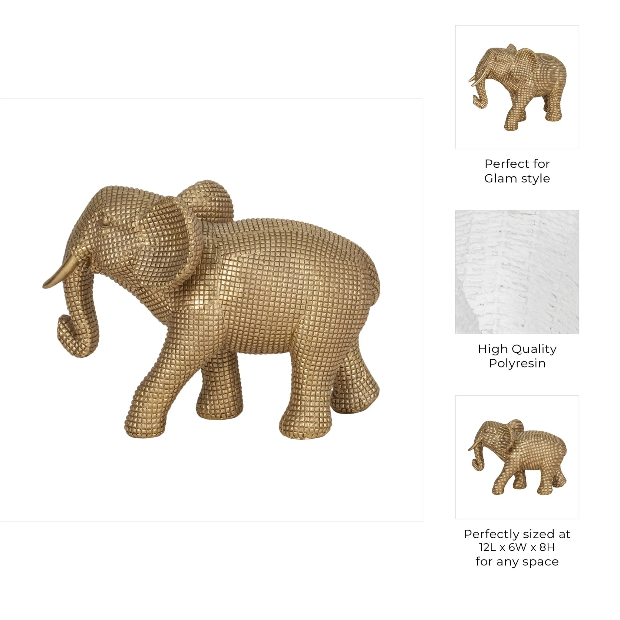 Resin, 8" Elephant Deco, Gold - Image 9