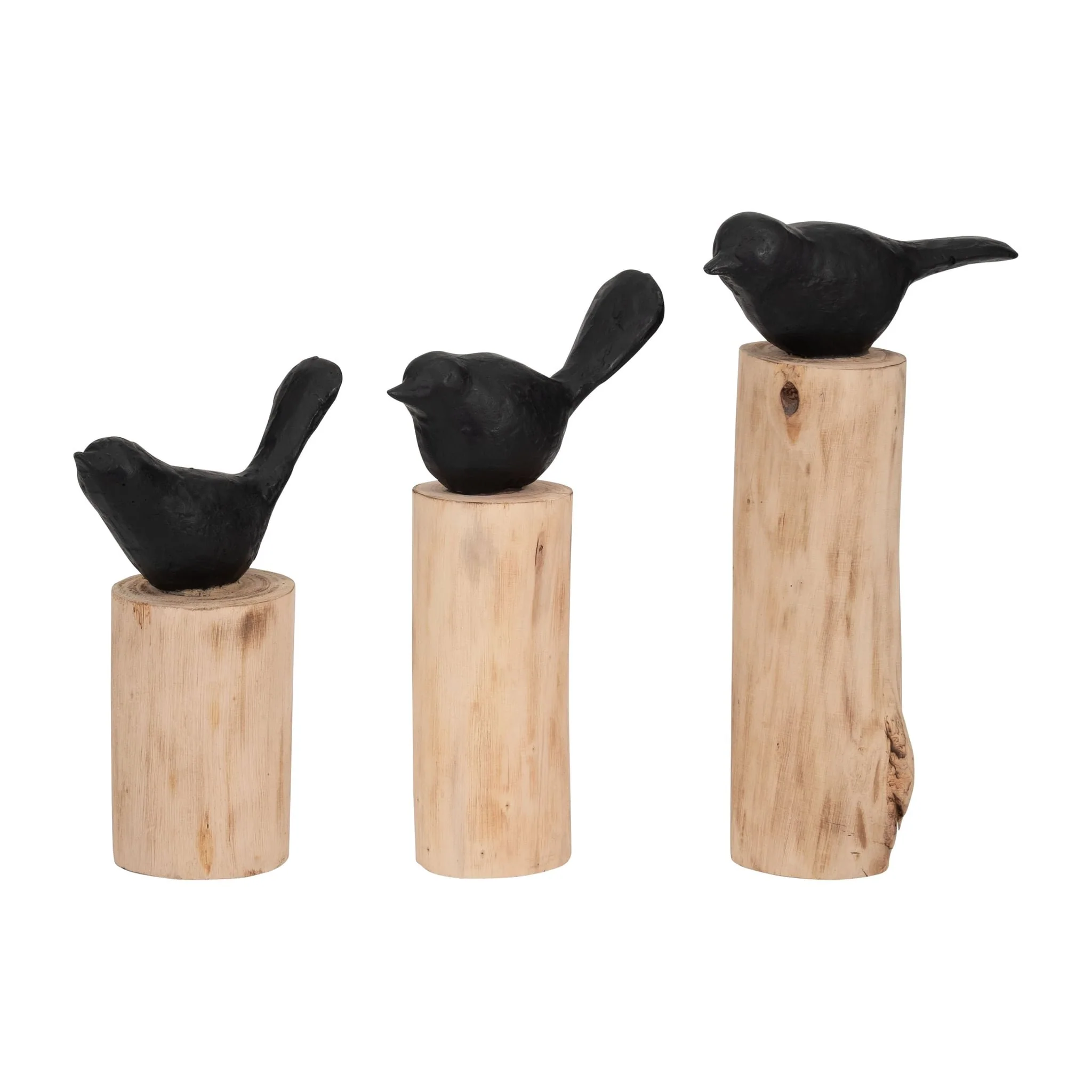Resin, 9" Bird Perched On Log, Black/brown - Image 8