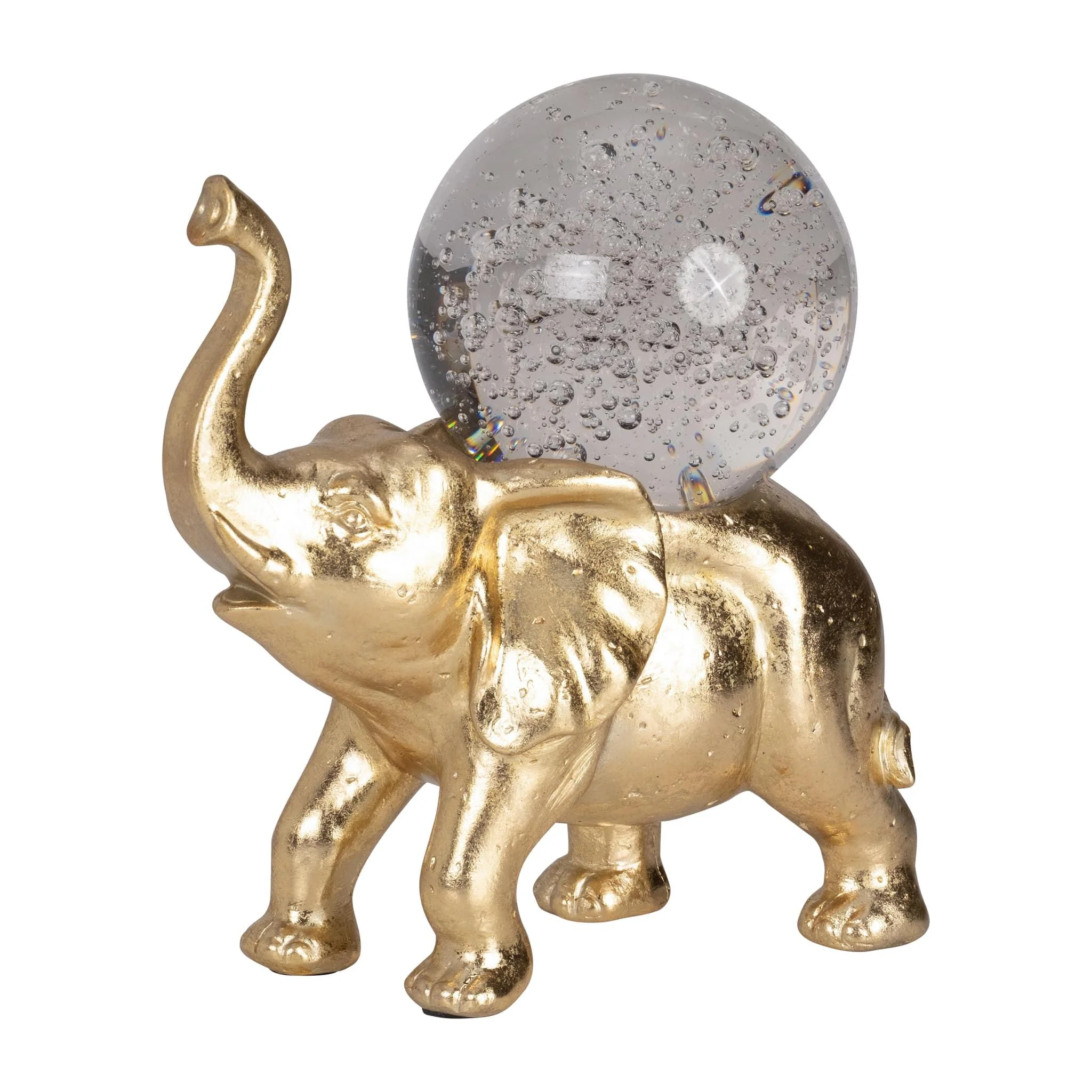 Resin, 9" Elephant W/ Crystal Ball, Gold - Image 2