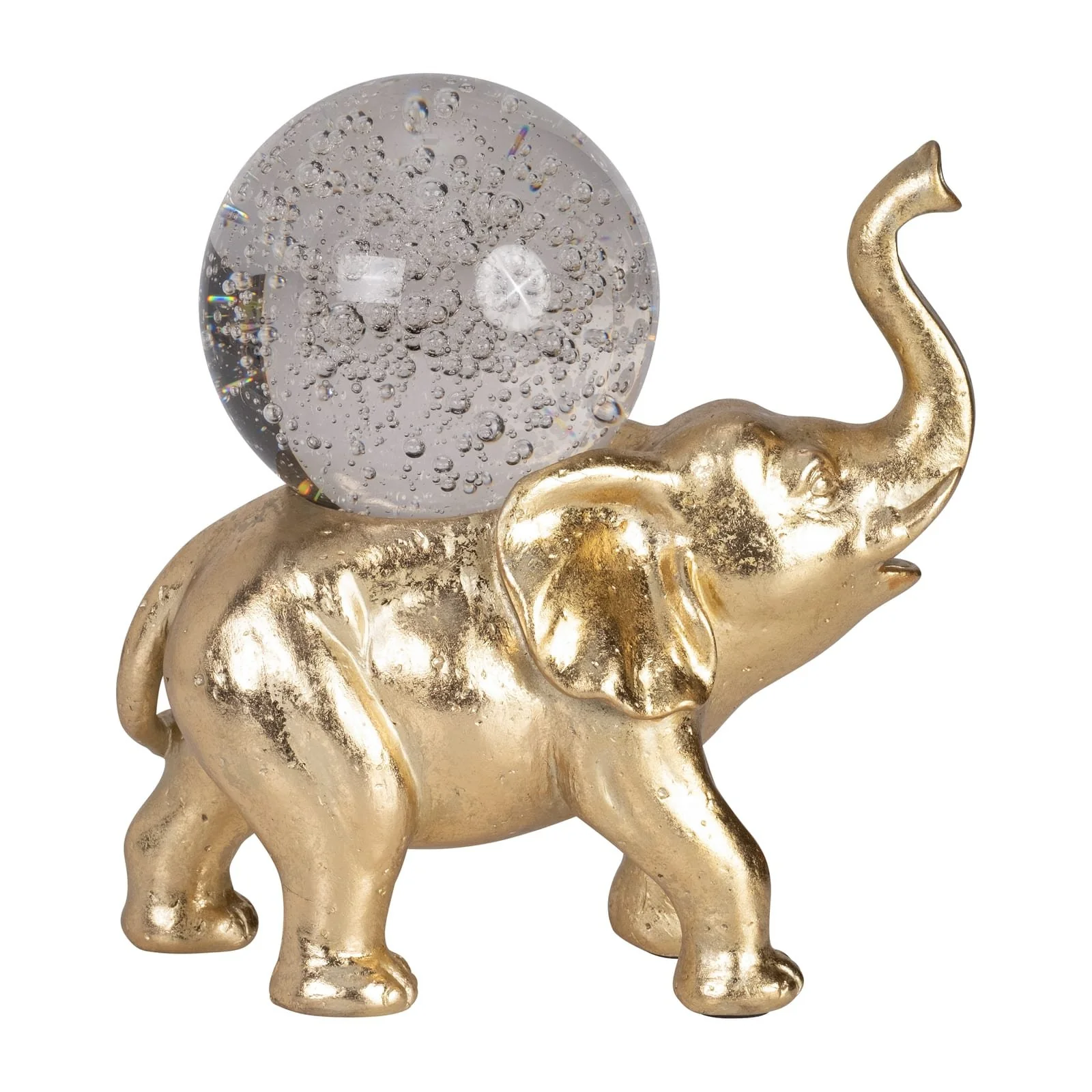 Resin, 9" Elephant W/ Crystal Ball, Gold - Image 4