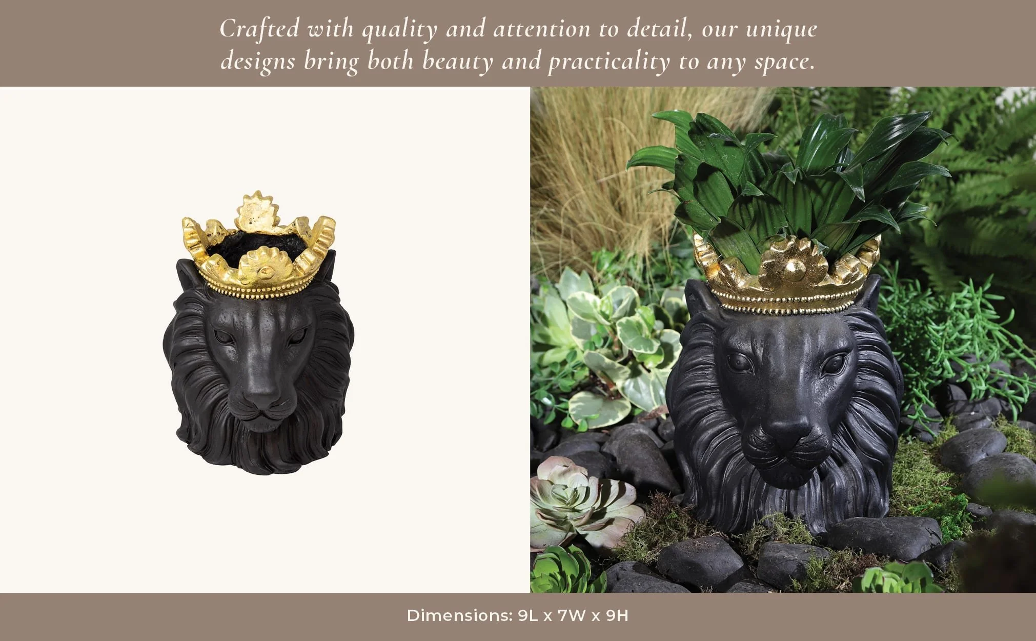 Resin 9" Lion W/ Crown, Black - Image 5