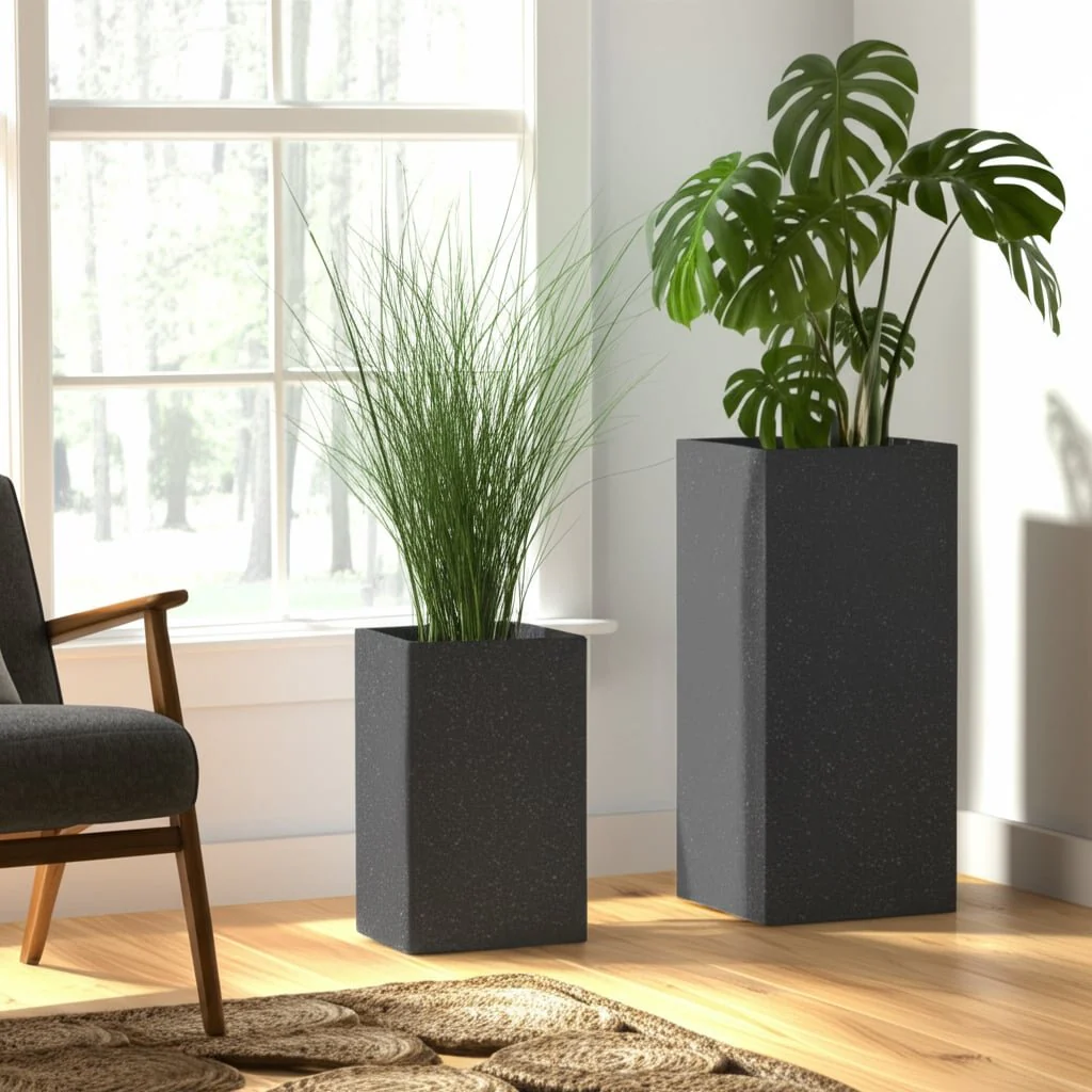 Resin, S/2 11/13"d Square Nested Planters, Dk Gray - Image 11