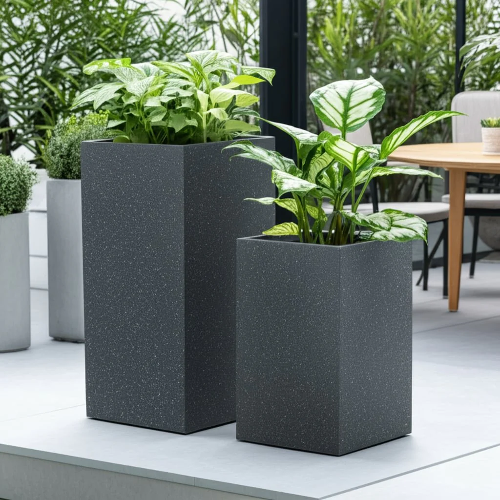 Resin, S/2 11/13"d Square Nested Planters, Dk Gray - Image 12
