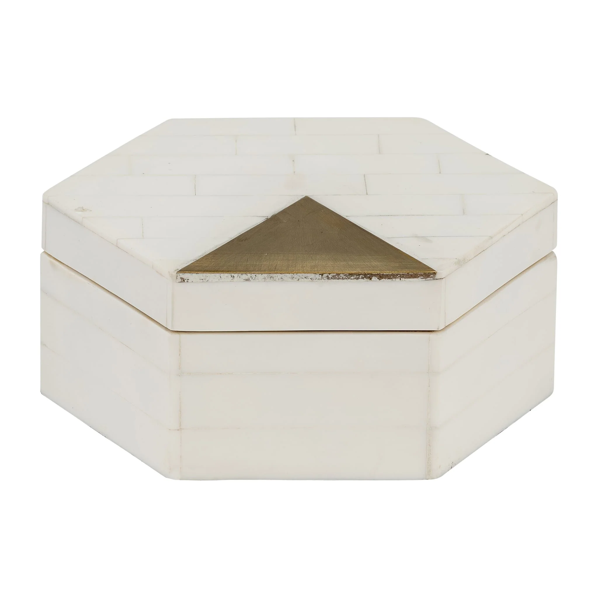 Resin, S/2 5/7" Hxgon Boxes W/brass Inlay, Wht/gld - Image 4
