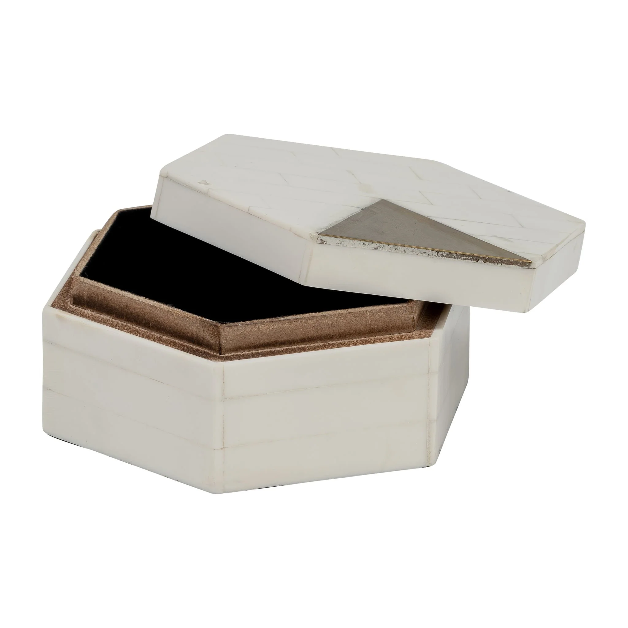 Resin, S/2 5/7" Hxgon Boxes W/brass Inlay, Wht/gld - Image 5