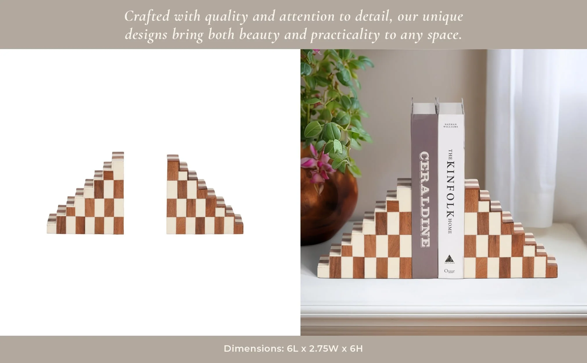 Resin, S/2 6" Steps Bookends, Ivory/natural - Image 10