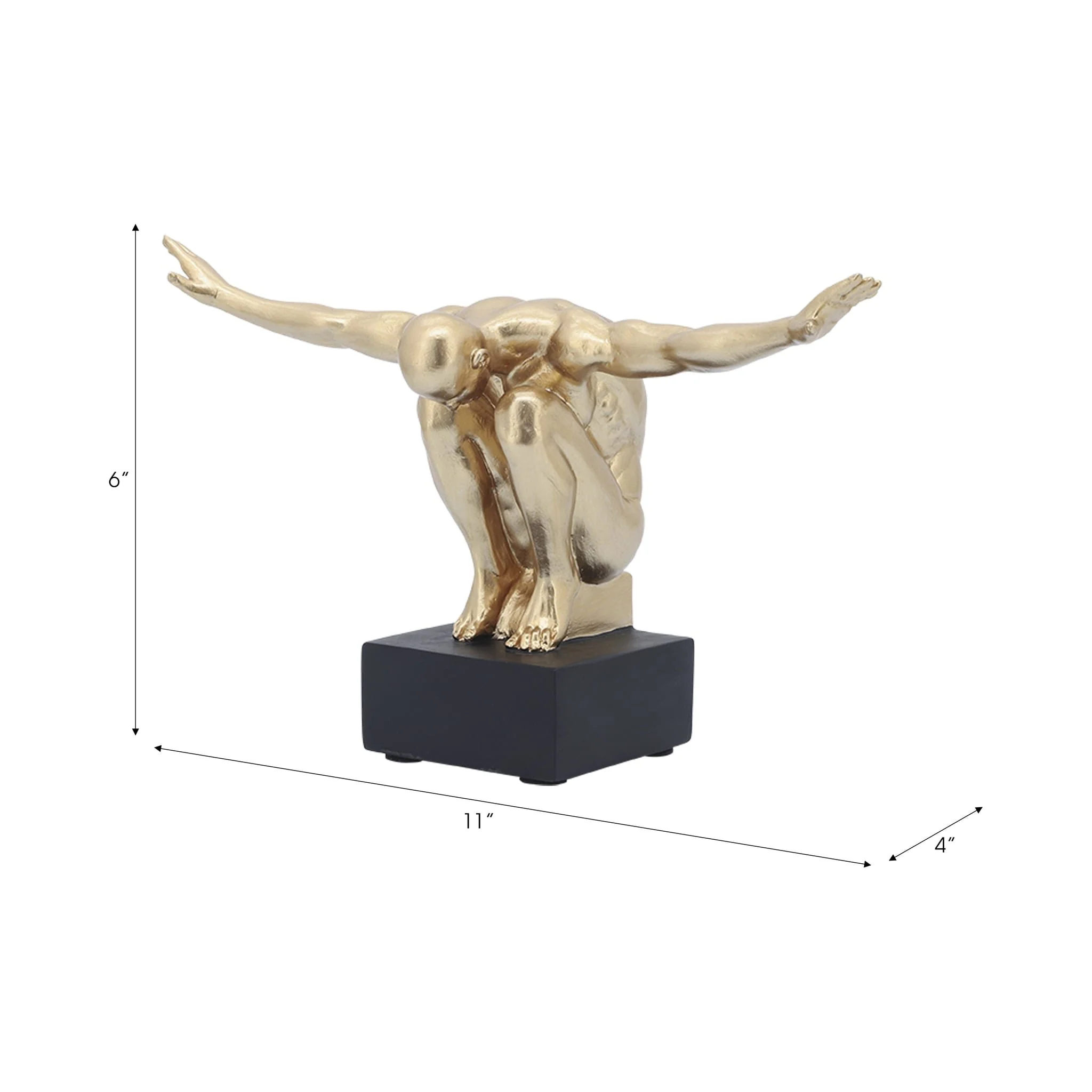 Resin, S/2, 6''h,  Man Sculpture Bookend, Gold - Image 6