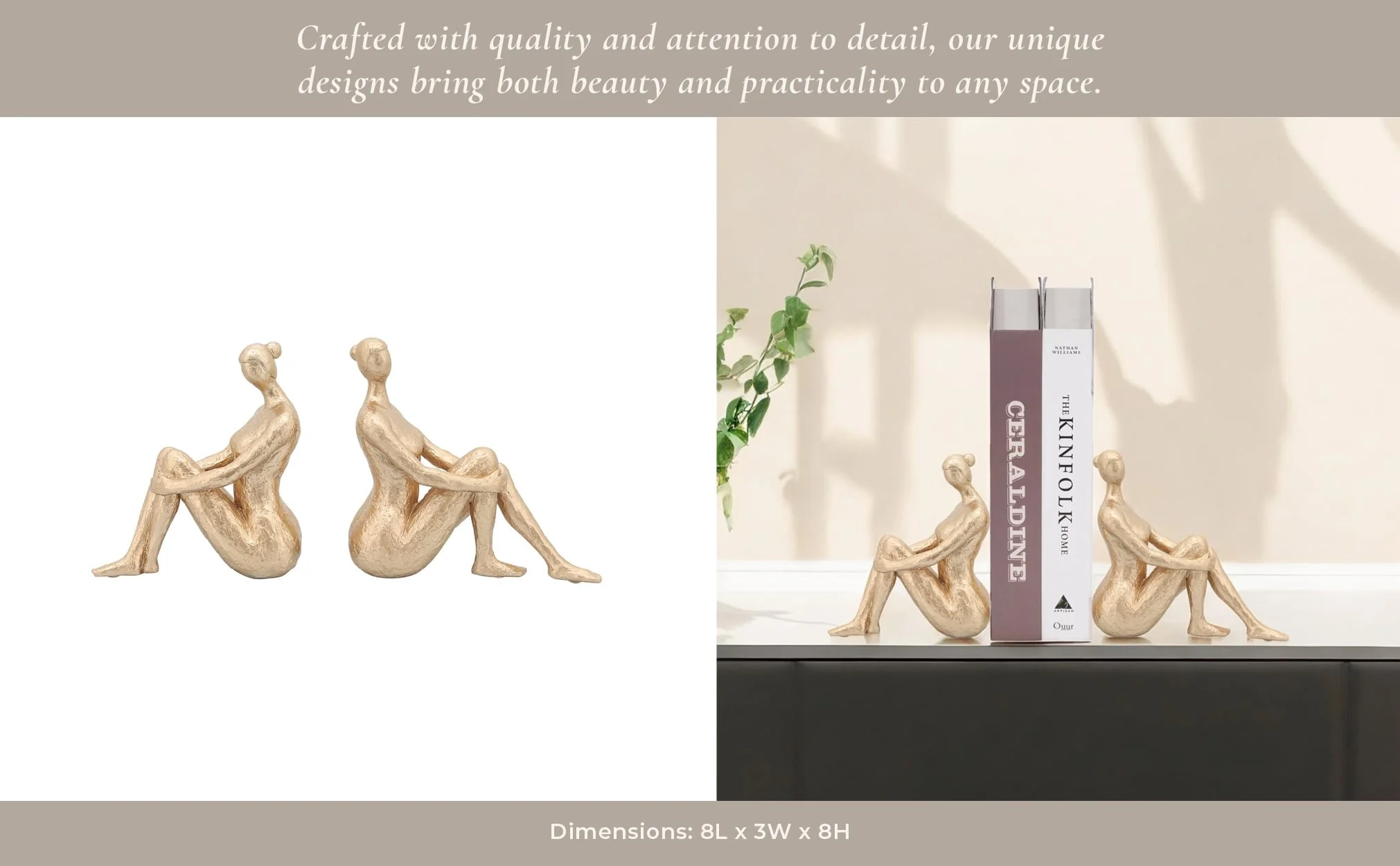 Resin, S/2 Gold Lady Bookends - Image 7