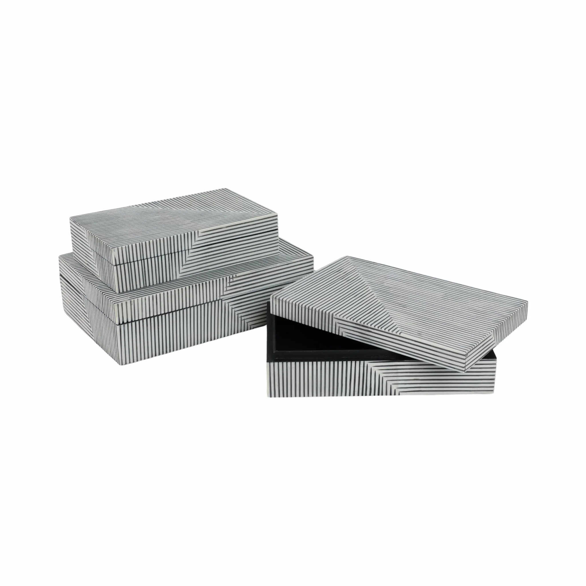 Resin S/3 10/11/12" Pinstripe Boxes, Black/white - Image 3