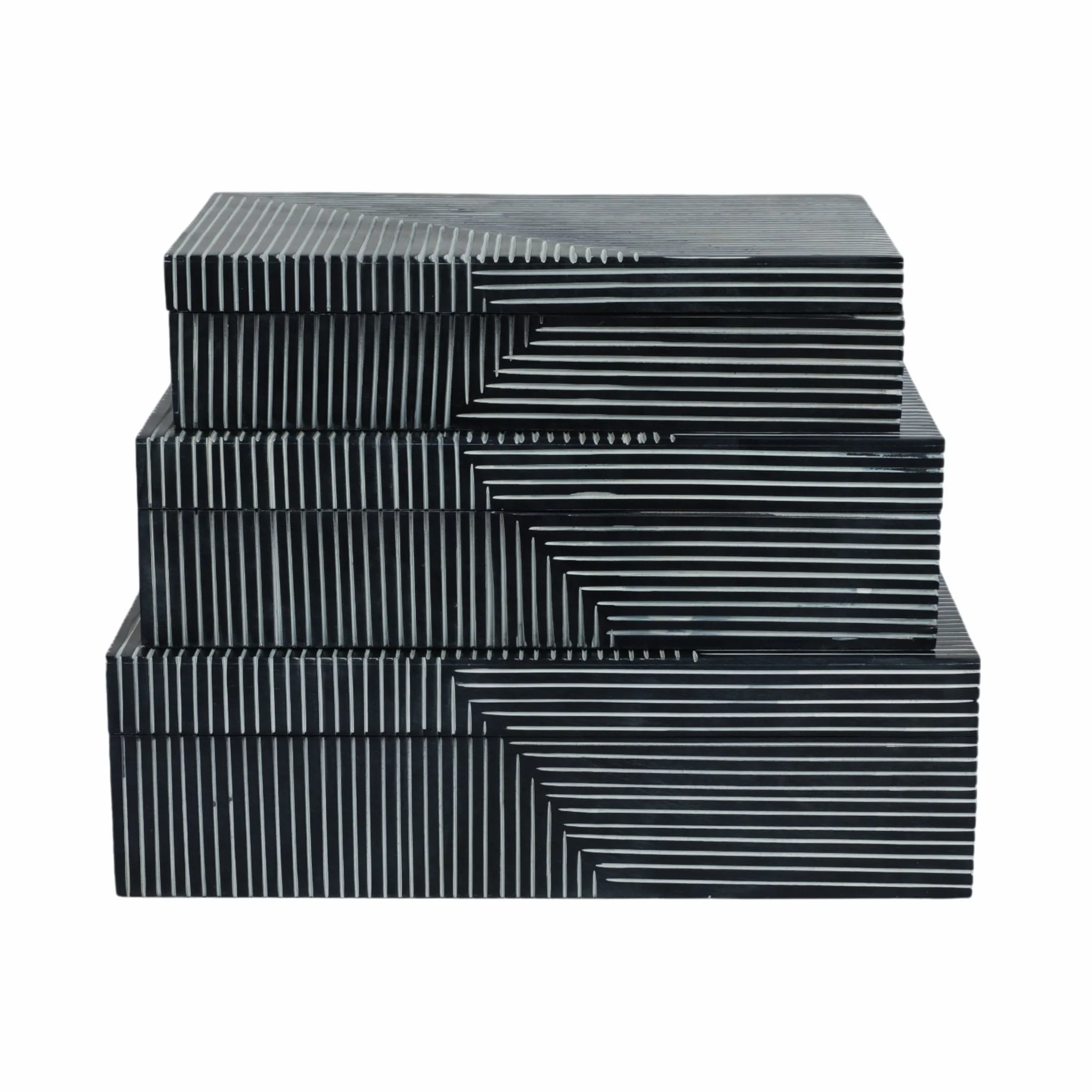 Resin, S/3 10/11/12" Pinstripe Boxes, Navy - Image 4