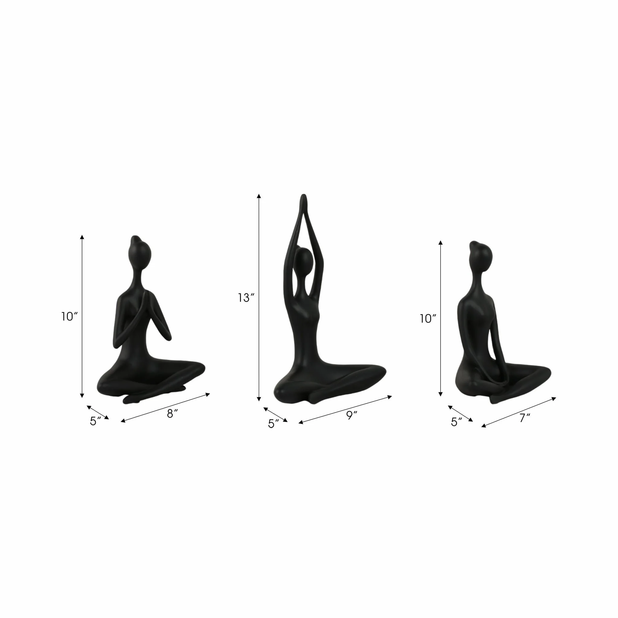 Resin, S/3 10"h Yoga Ladies, Black - Image 7