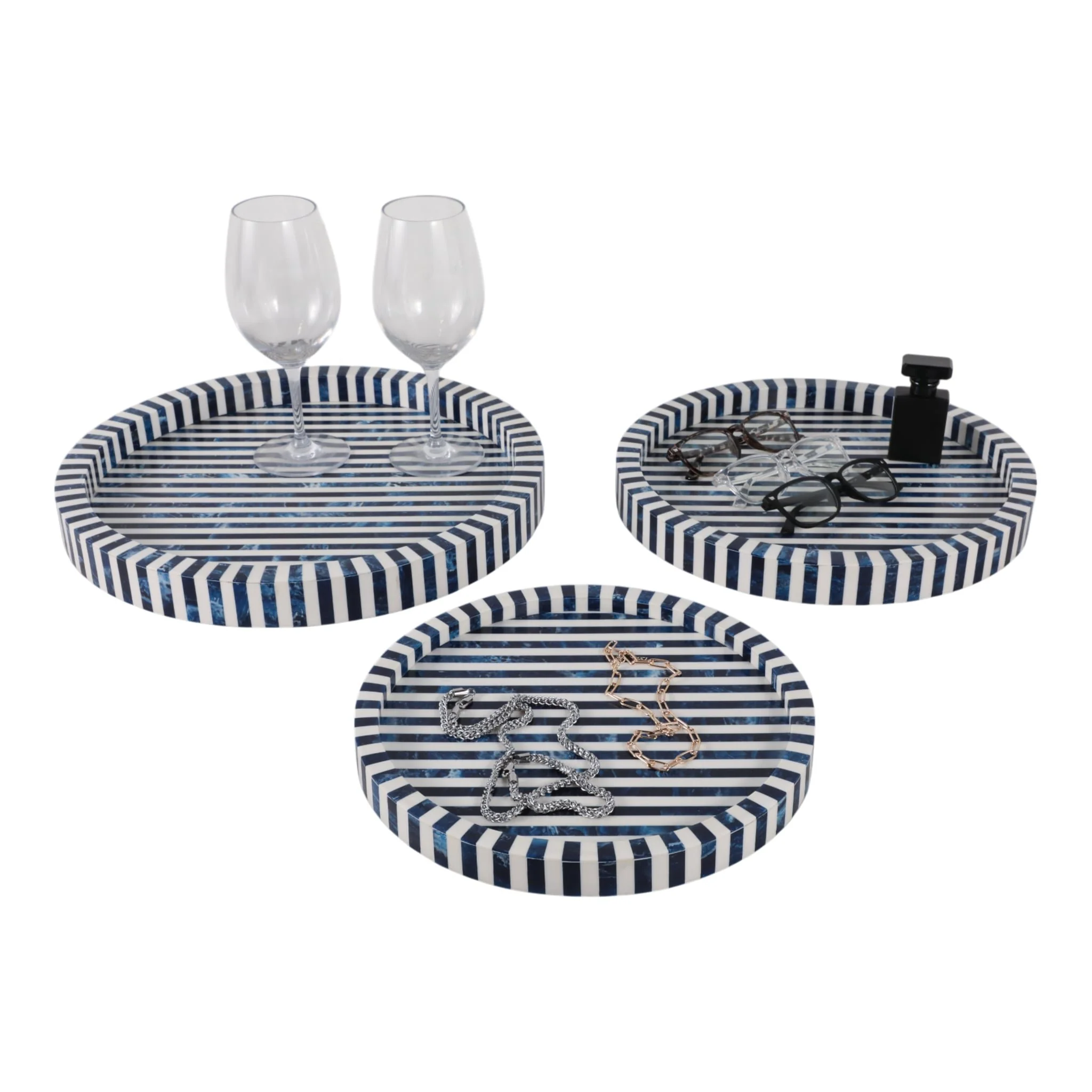 Resin, S/3 12/14/16" Round Trays Blue - Image 2