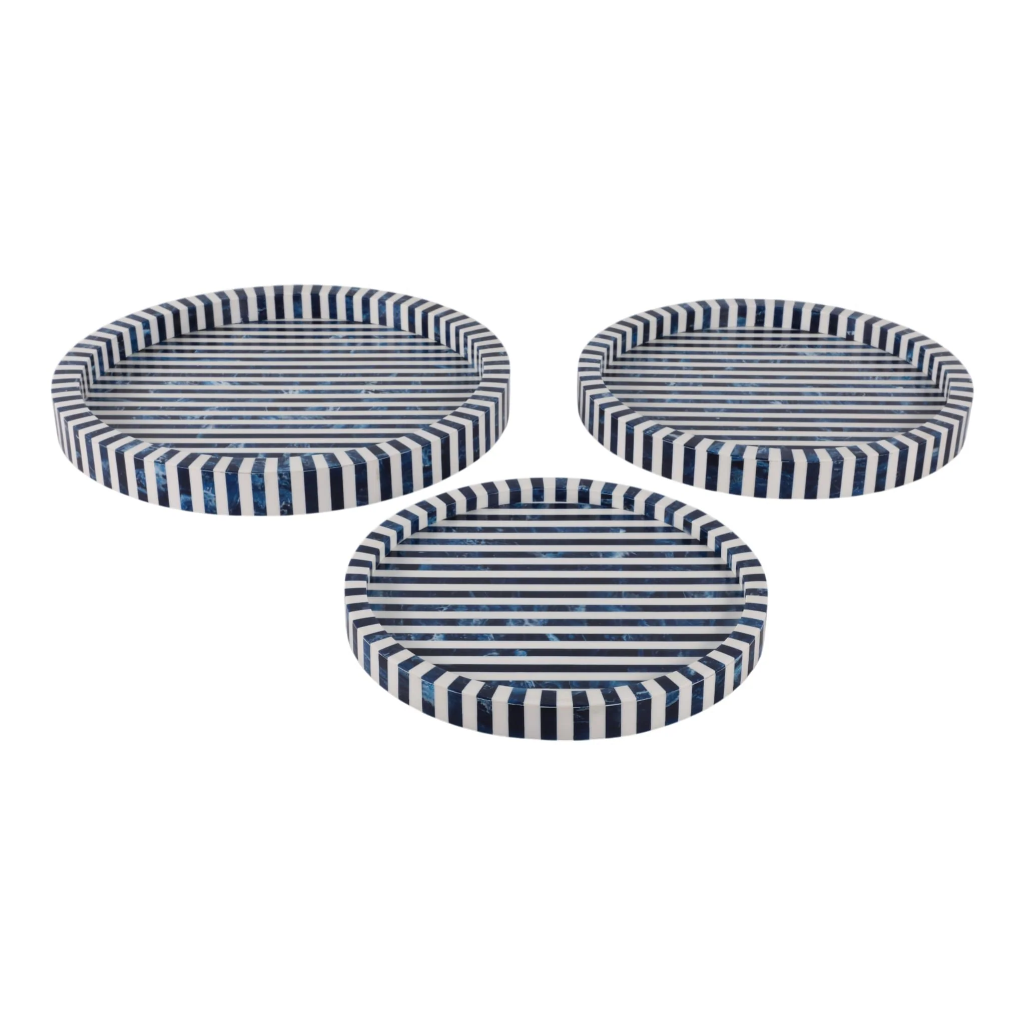 Resin, S/3 12/14/16" Round Trays Blue - Image 3