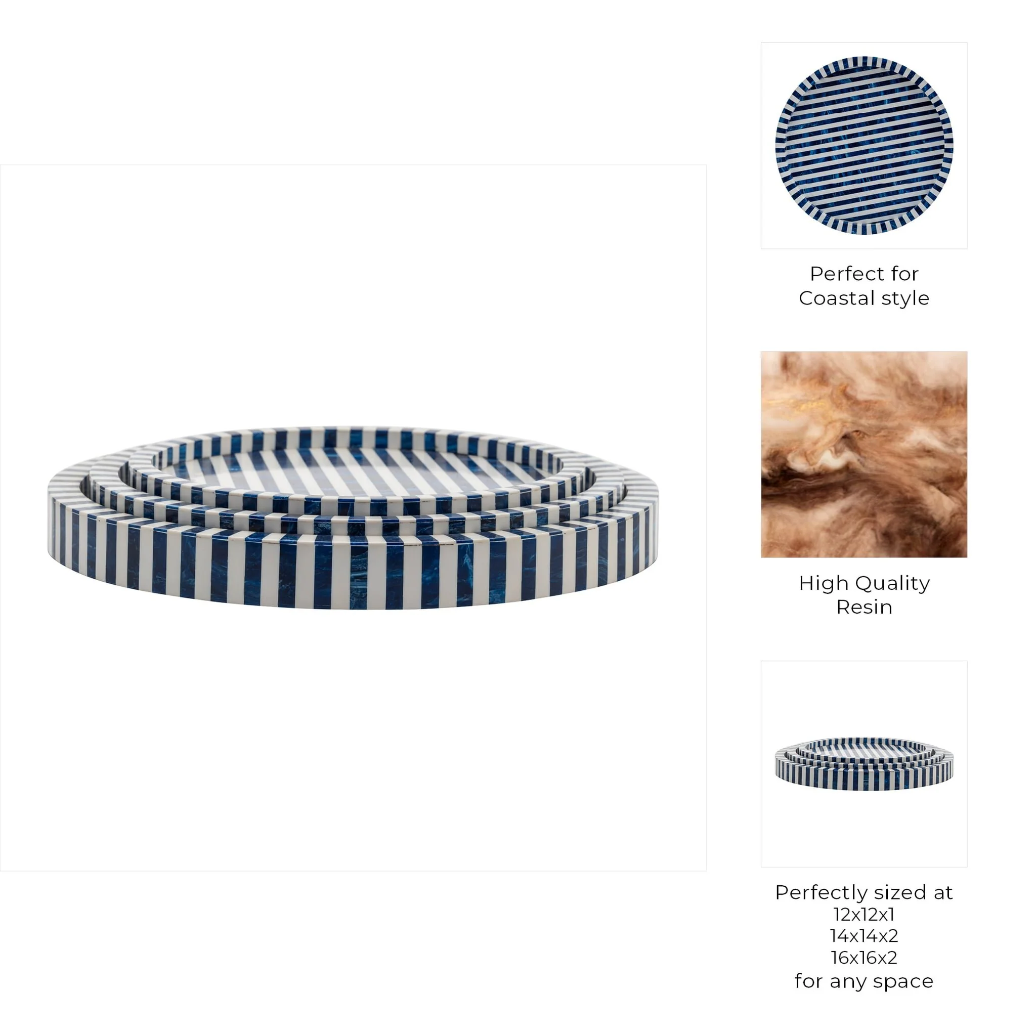Resin, S/3 12/14/16" Round Trays Blue - Image 9