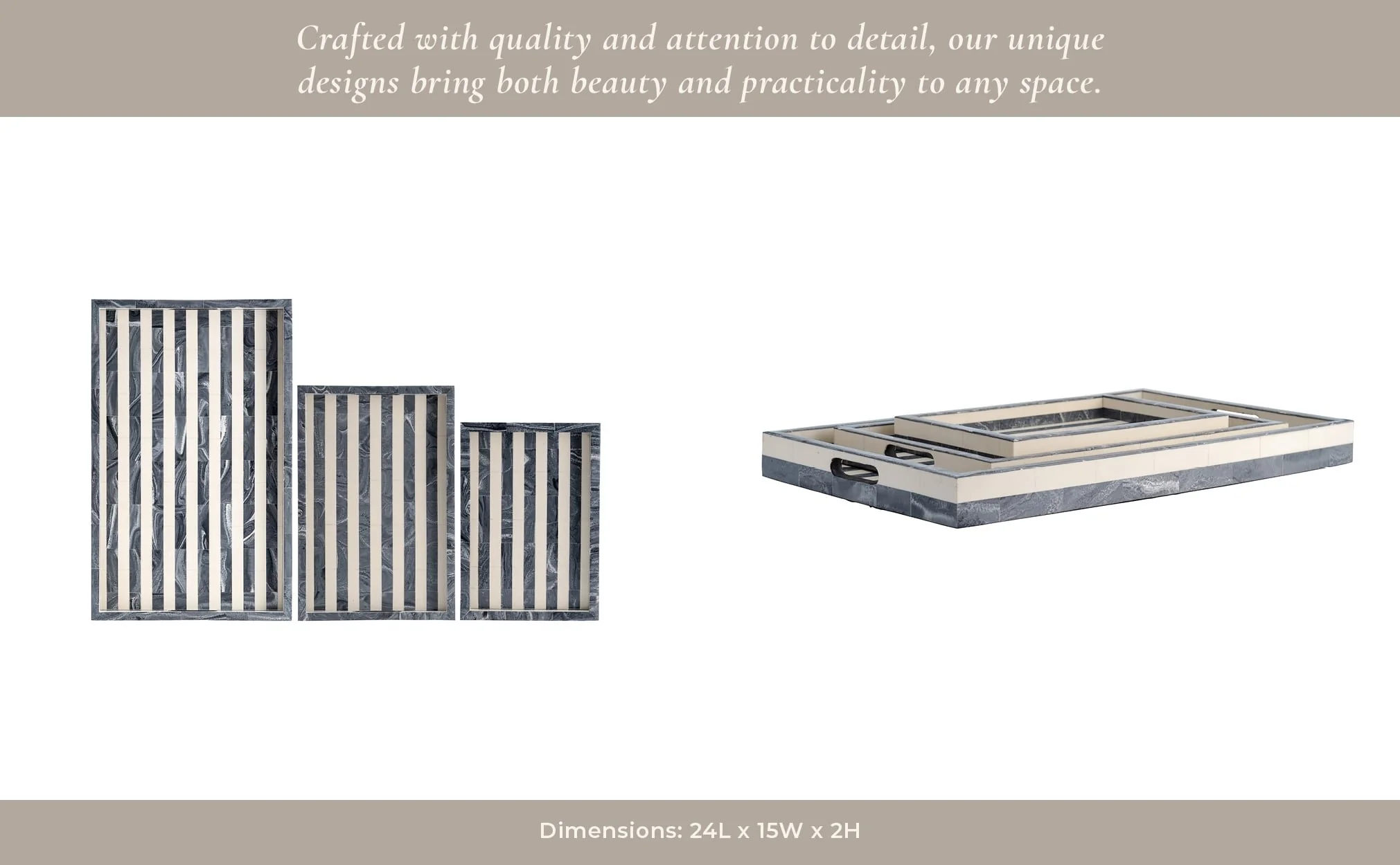 Resin, S/3 13/18/24" Stripe Lines Trays, Bl - Image 11