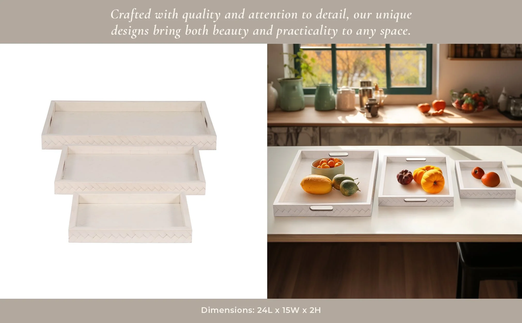 Resin, S/3 13/18/24 Woven Trays, Ivory - Image 11