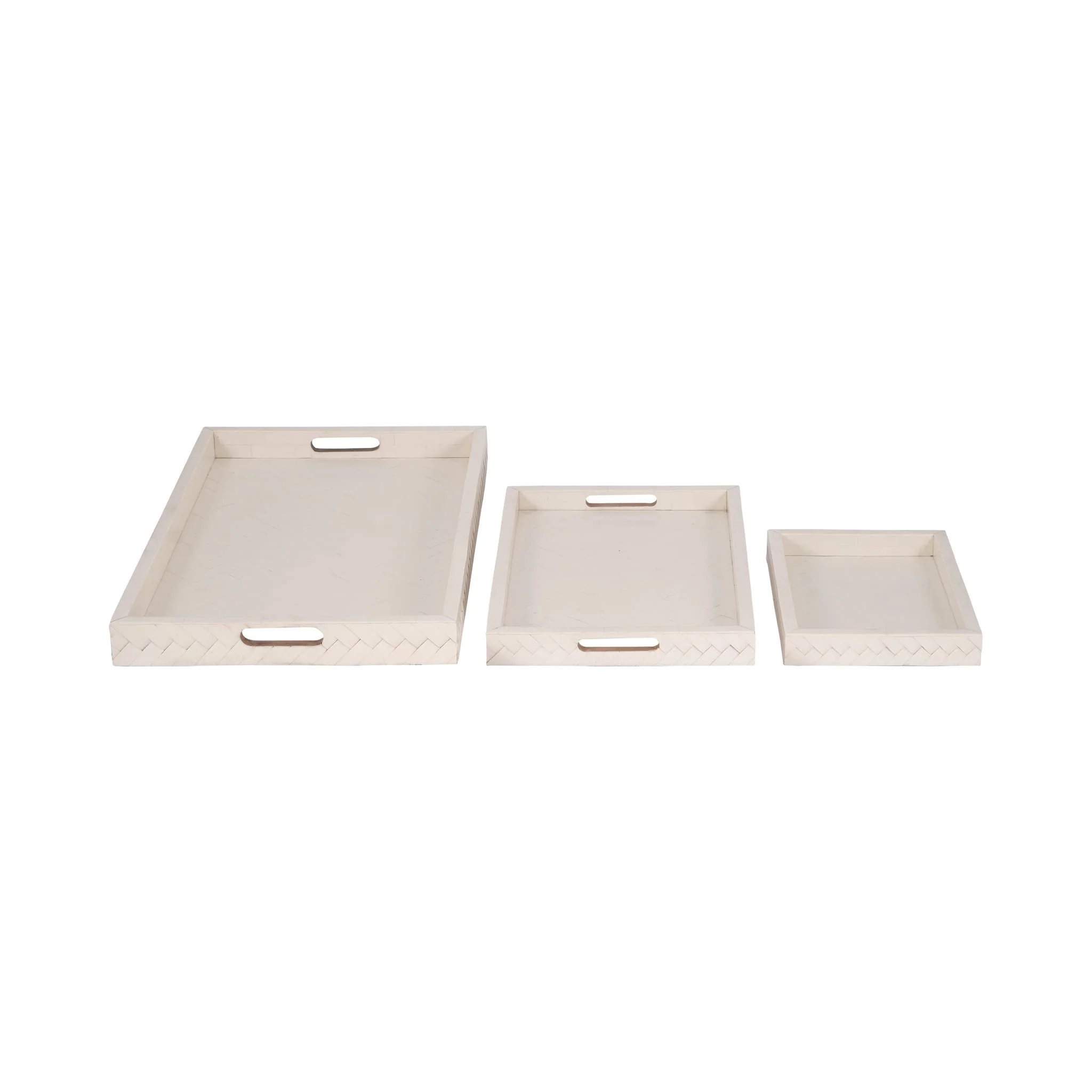 Resin, S/3 13/18/24 Woven Trays, Ivory - Image 3