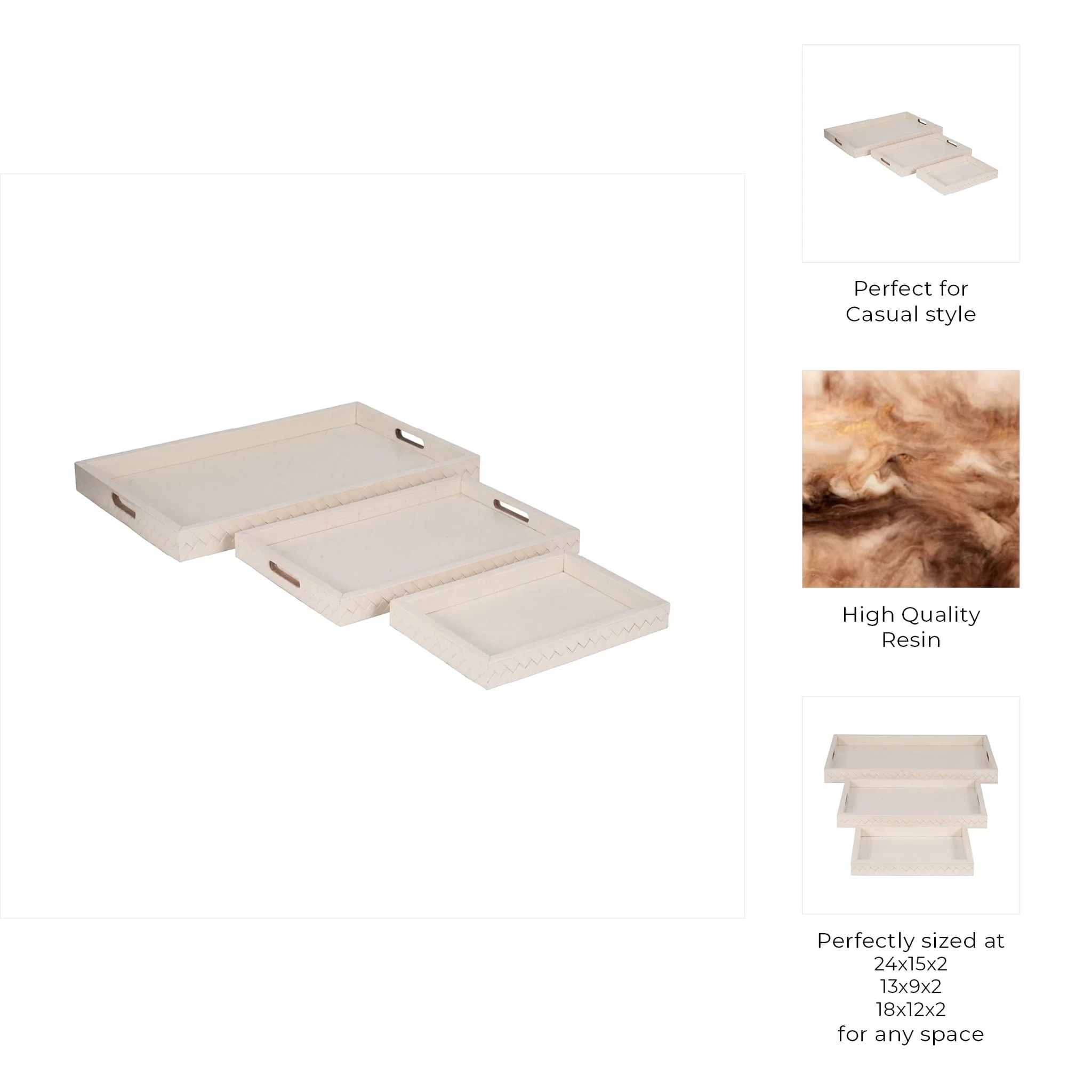 Resin, S/3 13/18/24 Woven Trays, Ivory - Image 9