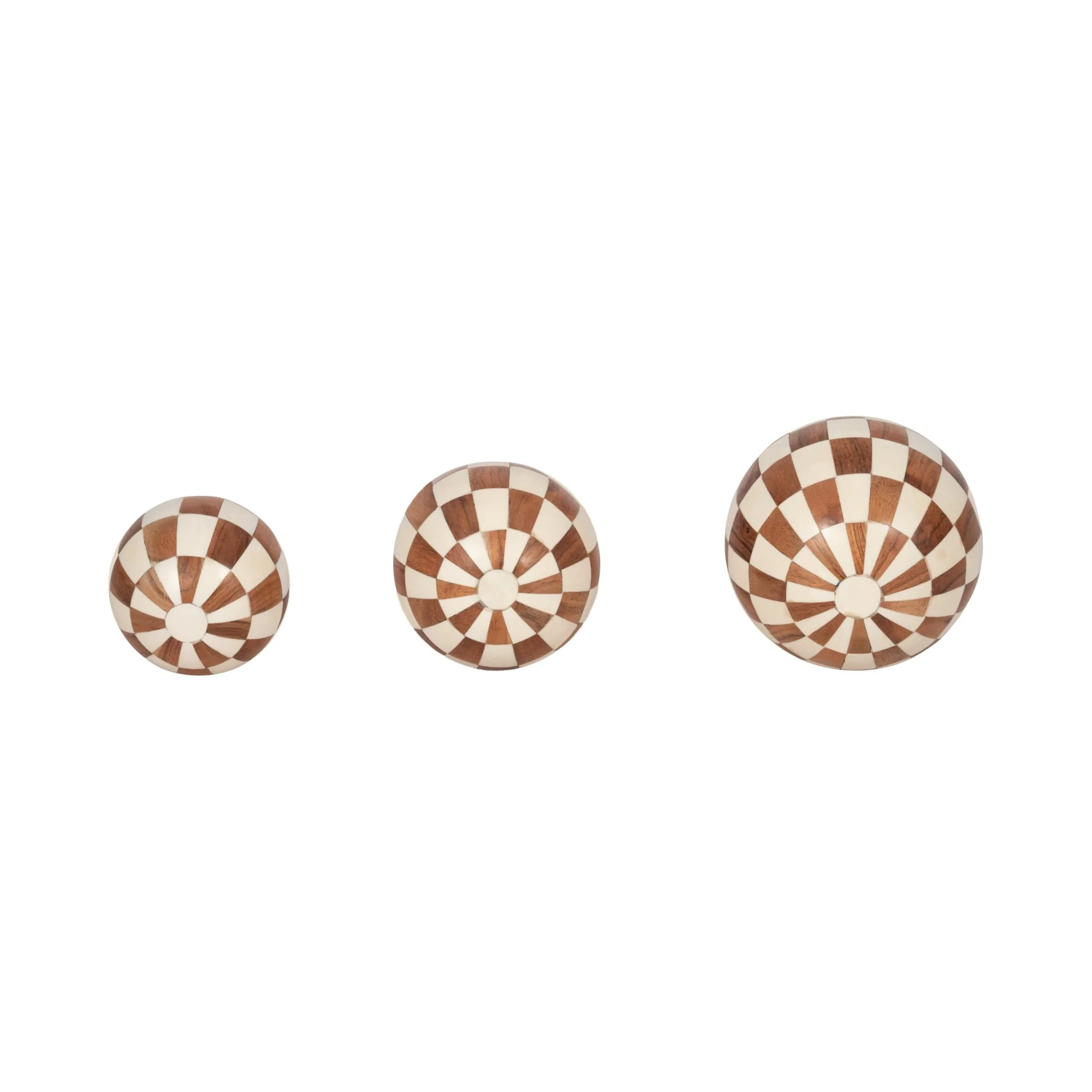 Resin, S/3 4/5/6" Checkered Orbs, Ivory/natural - Image 3